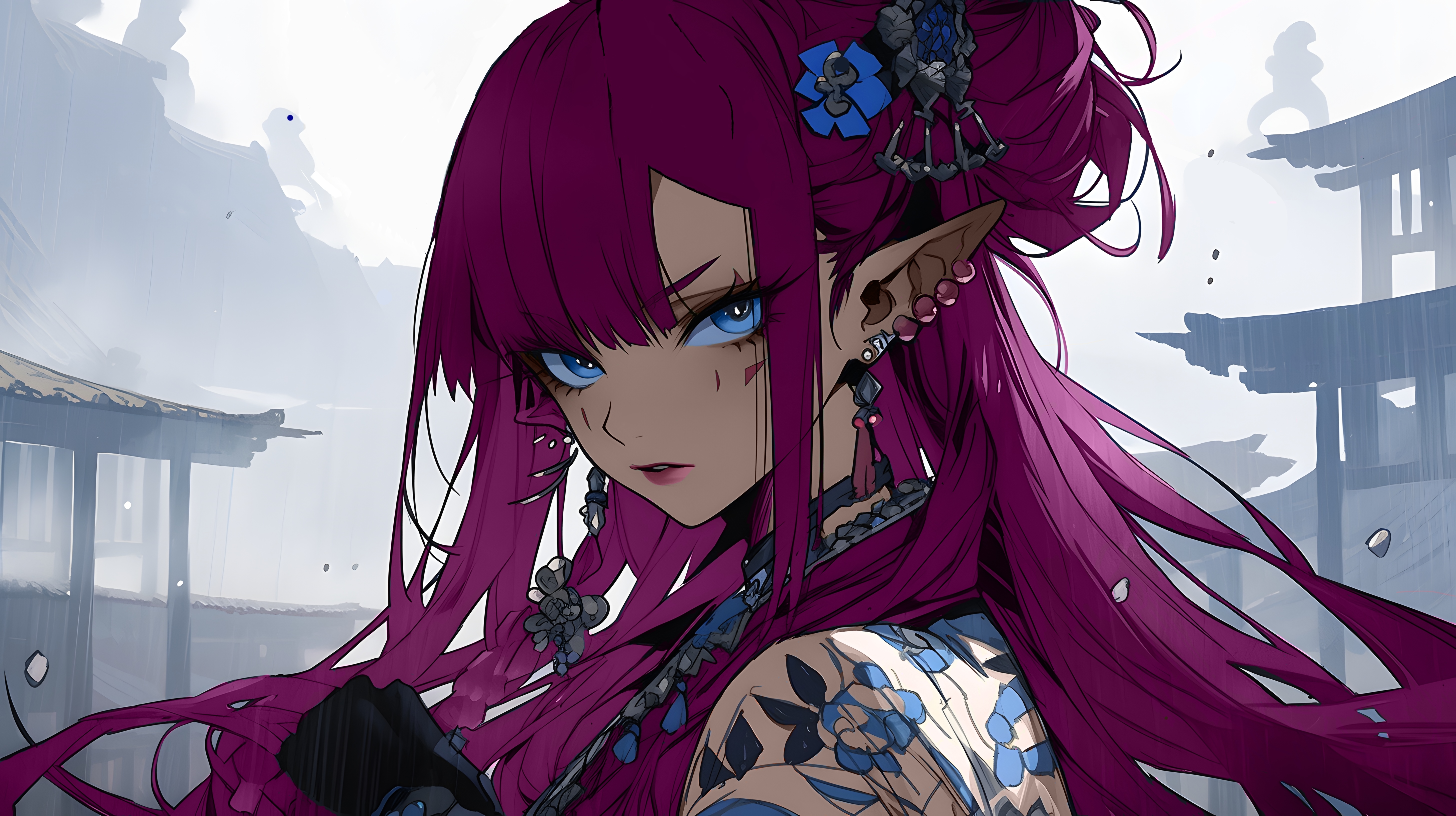 Anime girl with pink hair and blue eyes HD Wallpaper