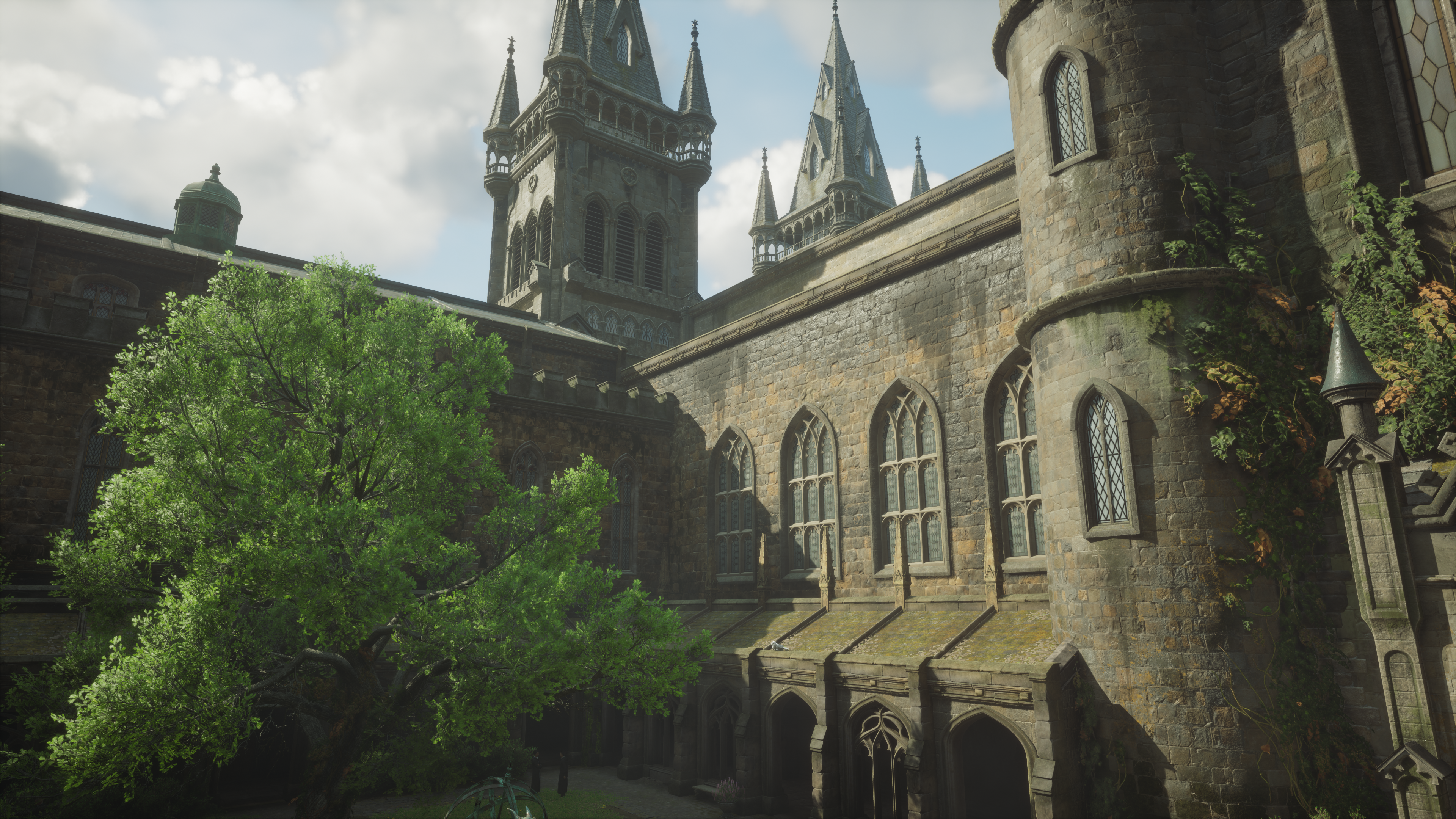 Hogwarts Legacy castle architecture with trees HD Wallpaper