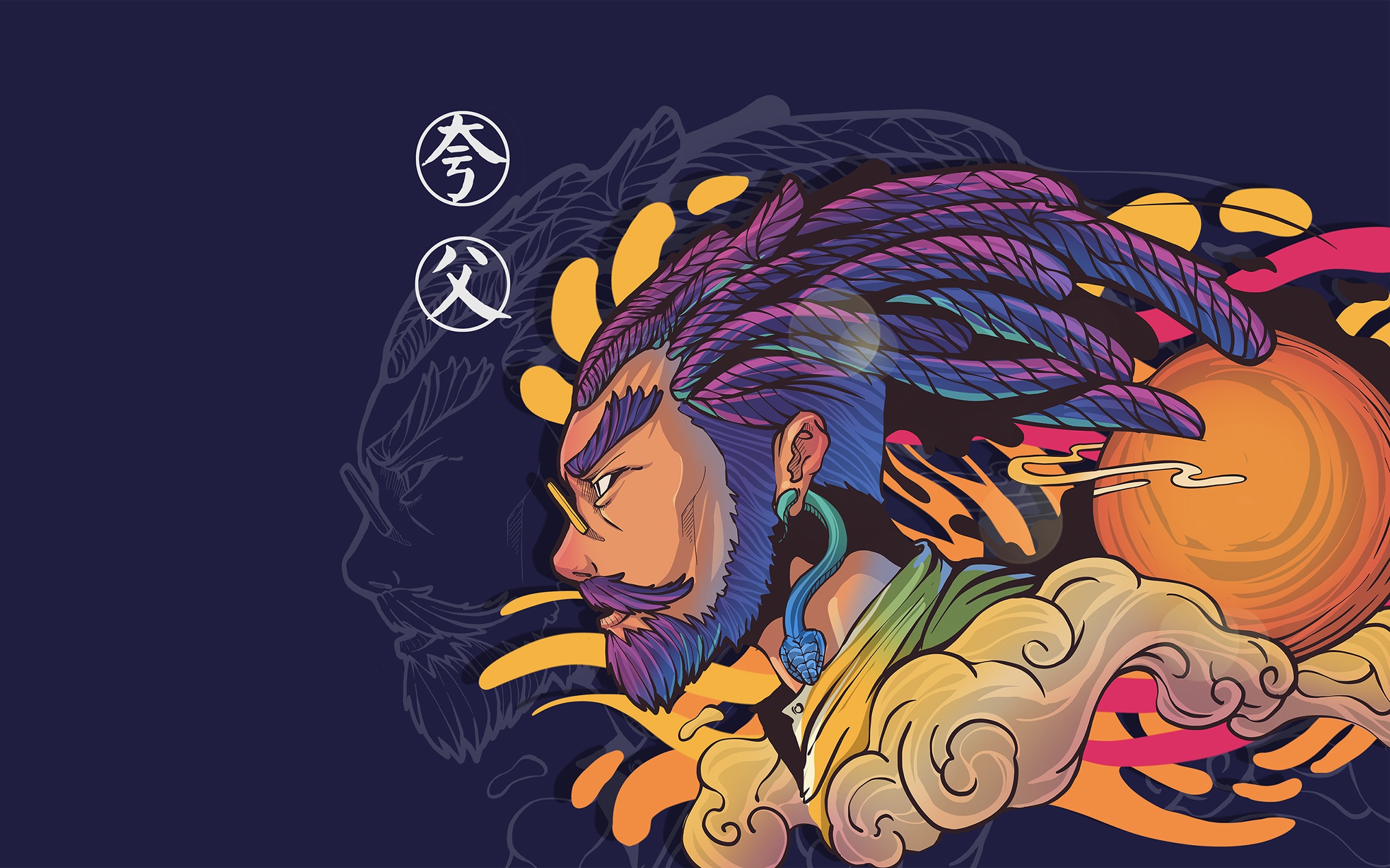 Anime man with colorful dreadlocks and beard HD Wallpaper