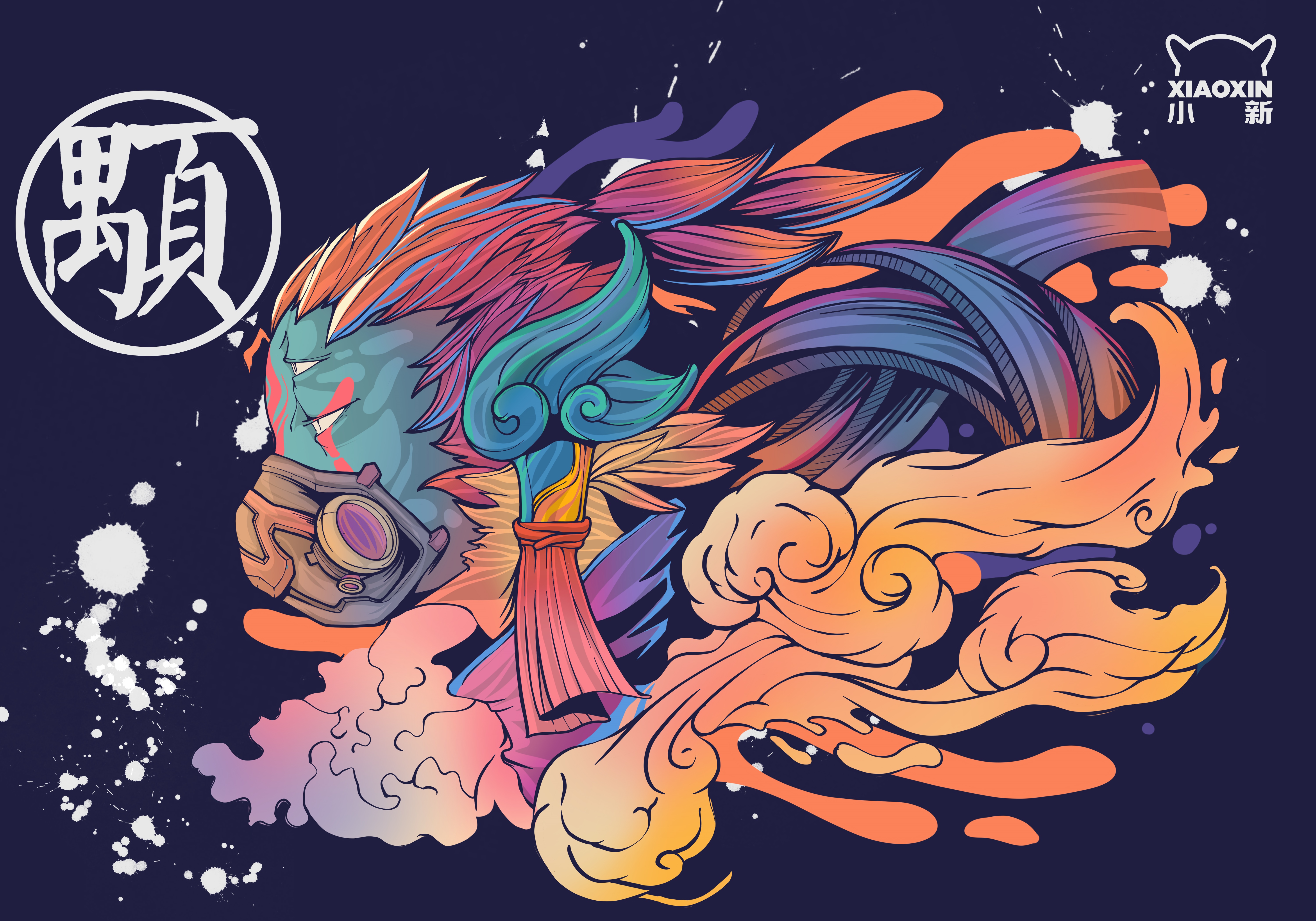 MYTH visual novel character with mask and colorful hair HD Wallpaper