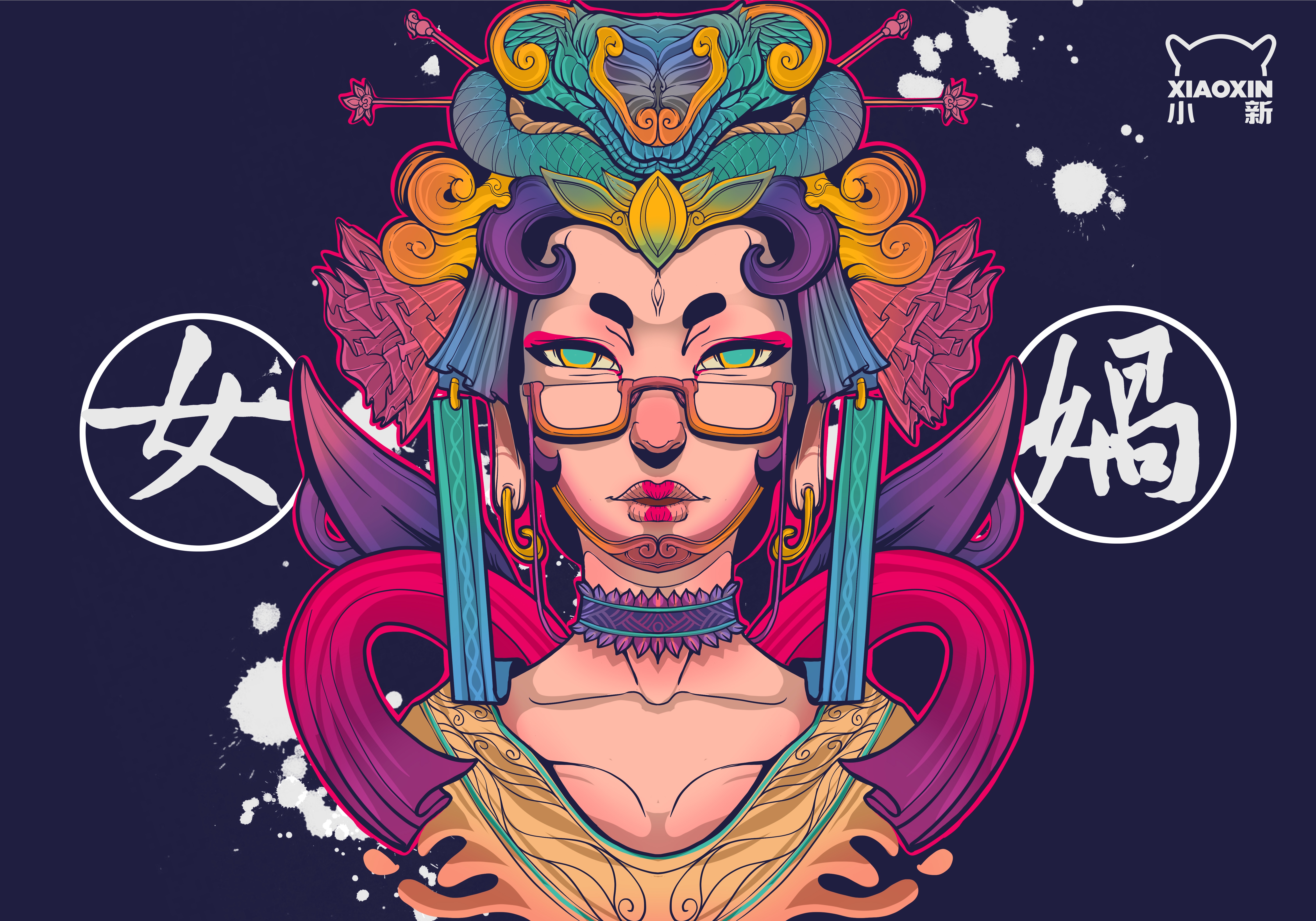4K Woman with Snake Headdress and Glasses HD Wallpaper