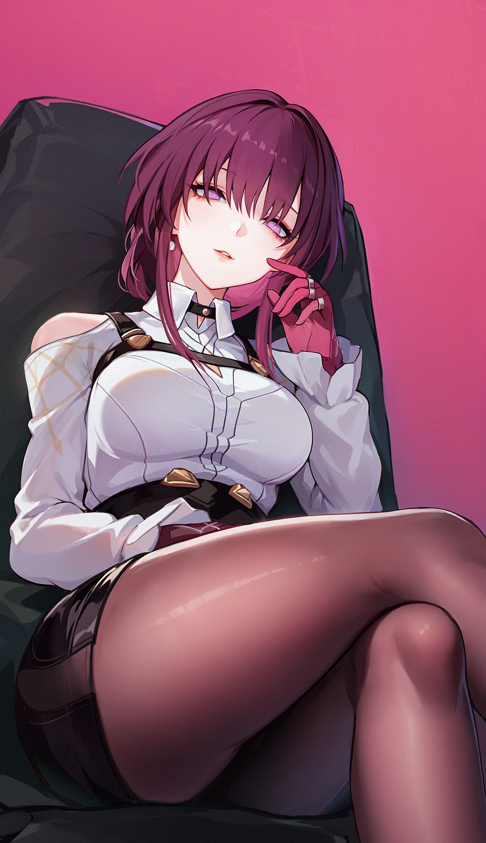 Kafka from Honkai: Star Rail sitting on a chair HD Phone Wallpaper
