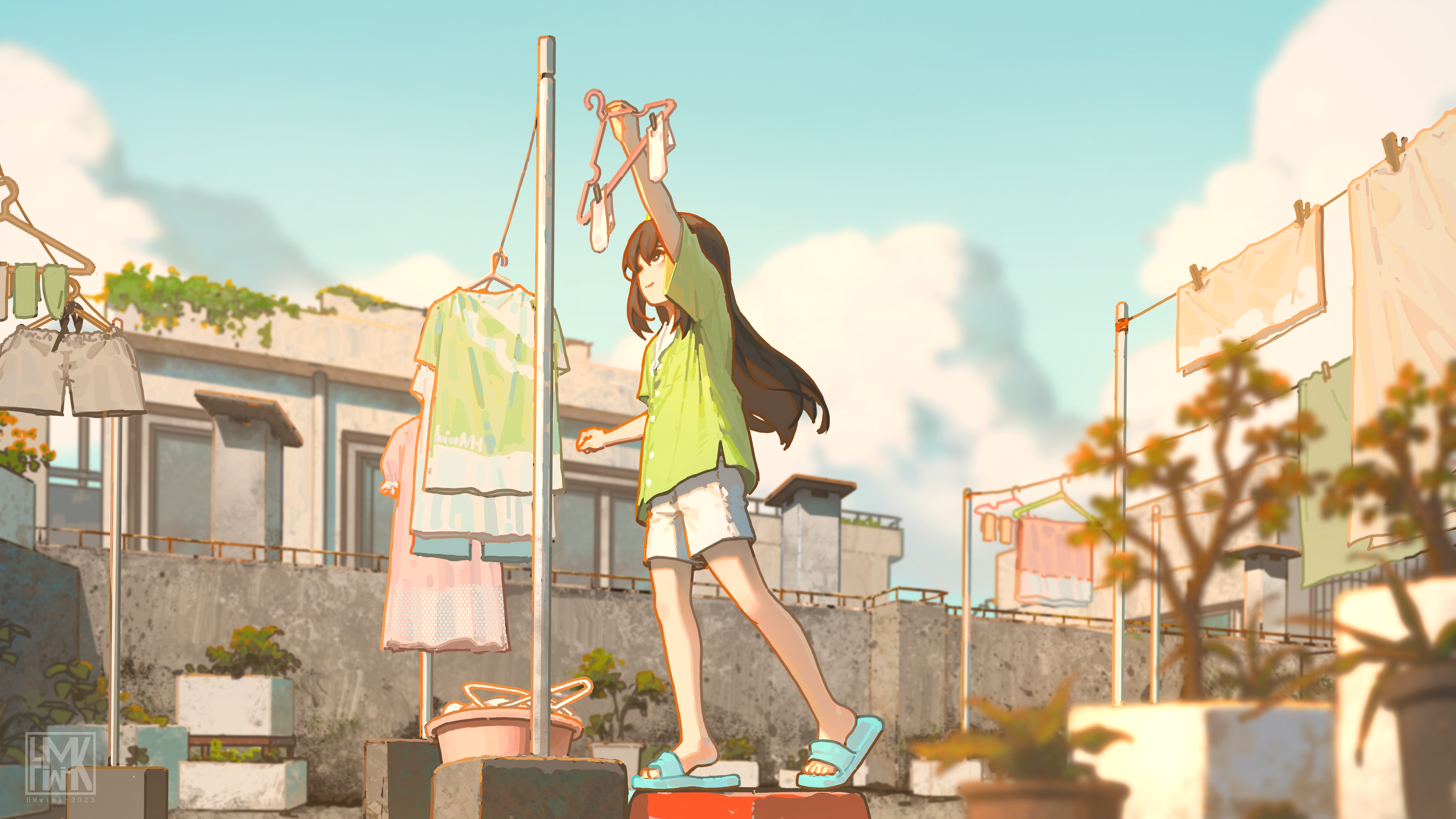 4K Hua Ming wink, Yun Xi hanging laundry HD Wallpaper