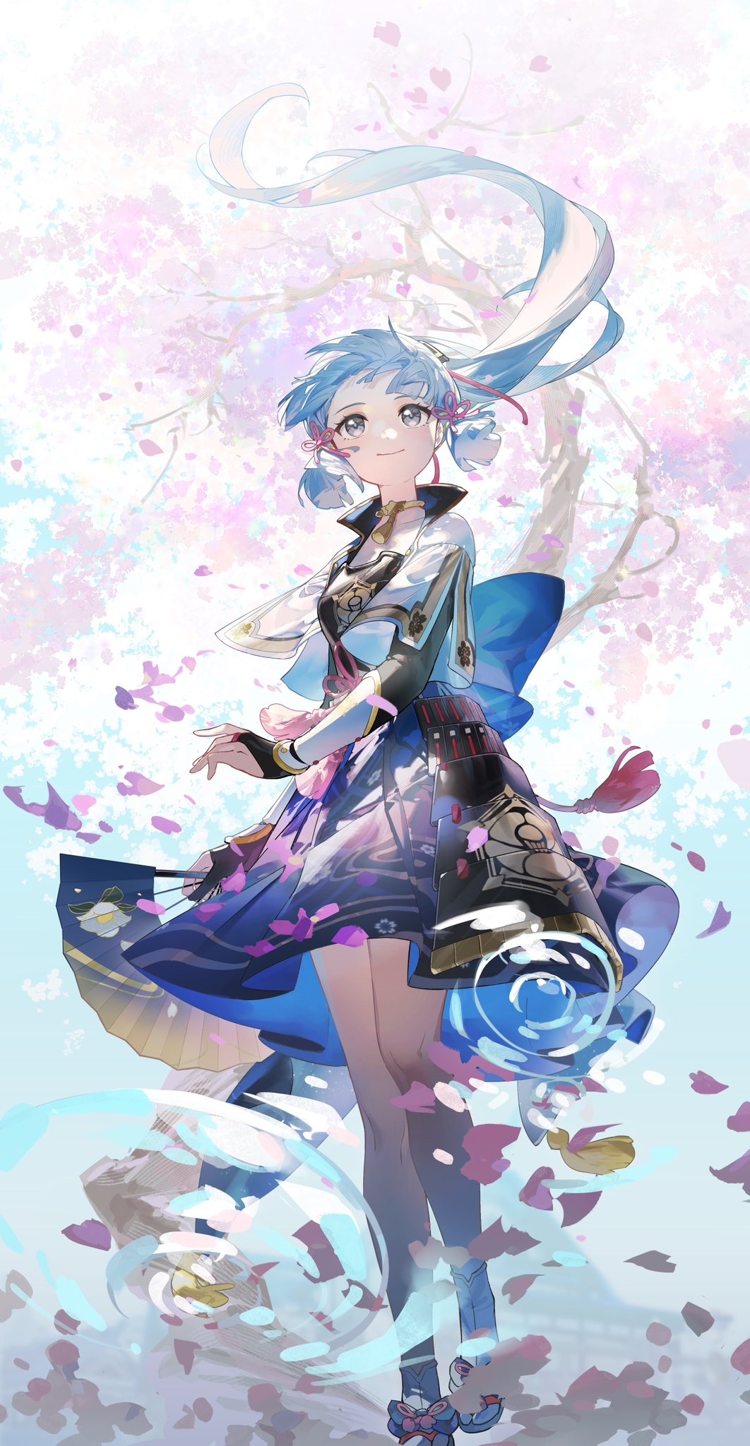 Kamisato Ayaka from Genshin Impact with Cherry Blossoms HD Phone Wallpaper