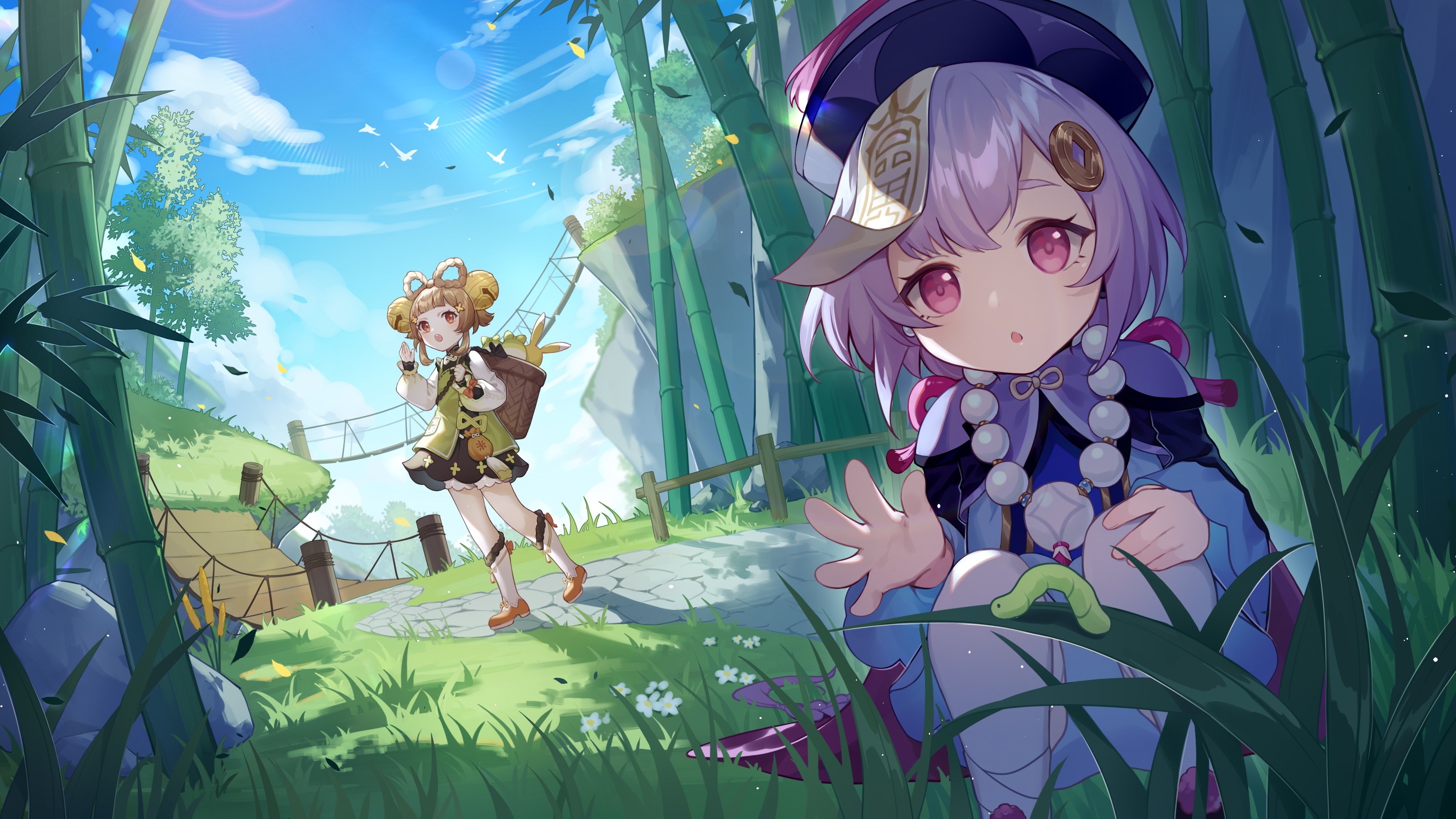 Qiqi and Yaoyao in a Bamboo Forest HD Wallpaper