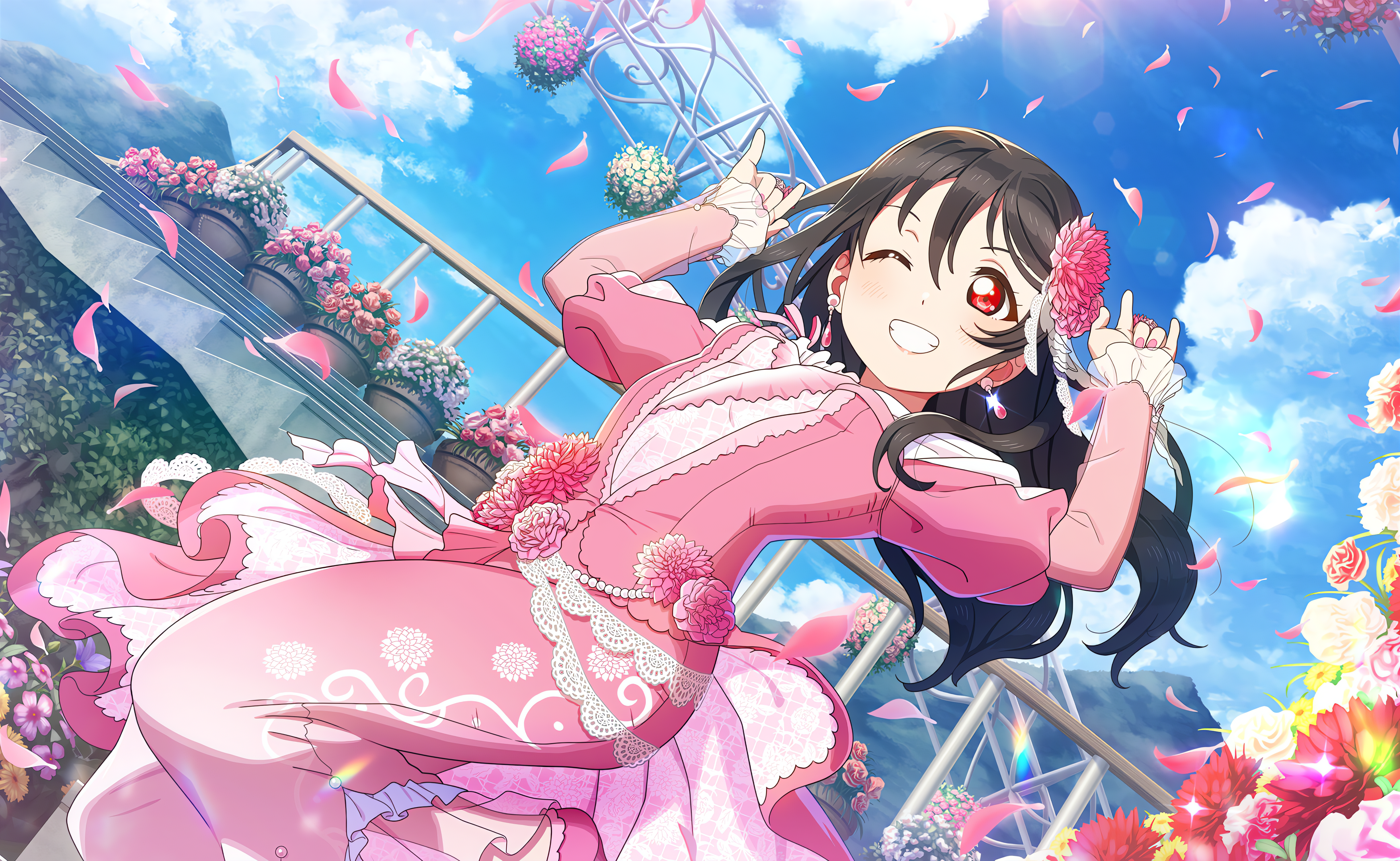 4K Yazawa Nico in a pink dress with flowers HD Wallpaper