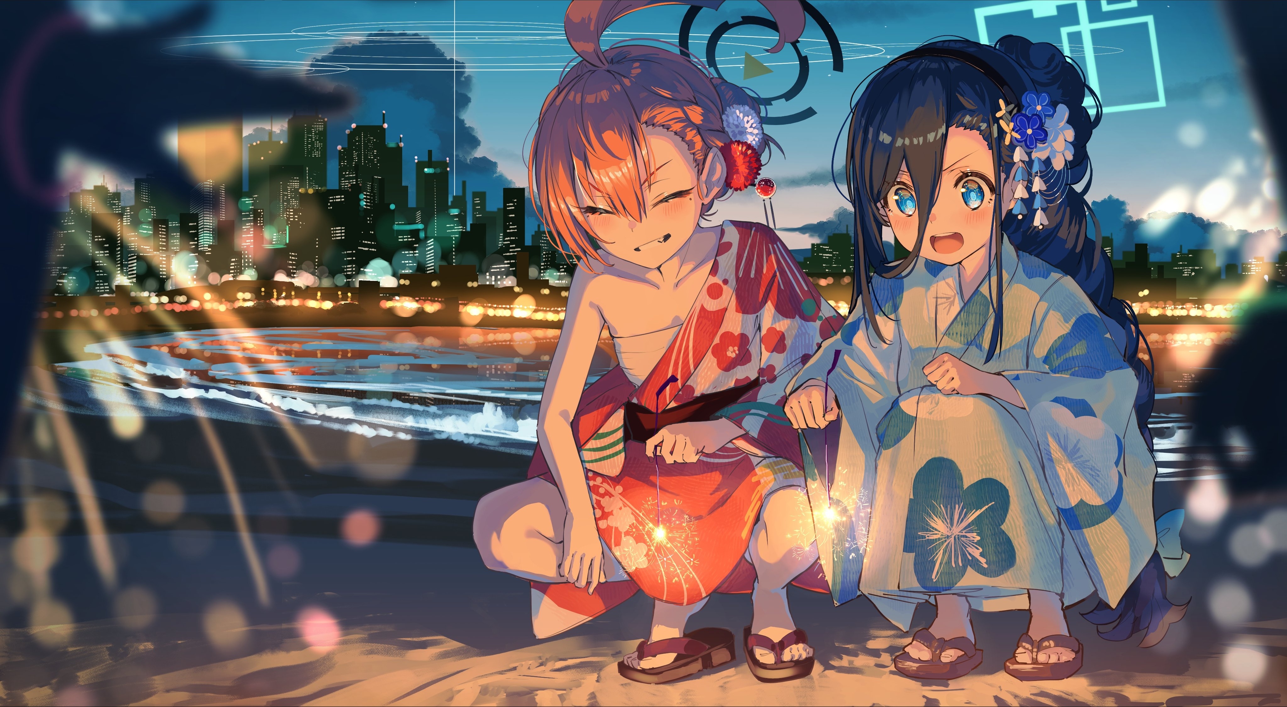 Blue Archive: Mikamo Neru and Tendou Alice at the Beach HD Wallpaper