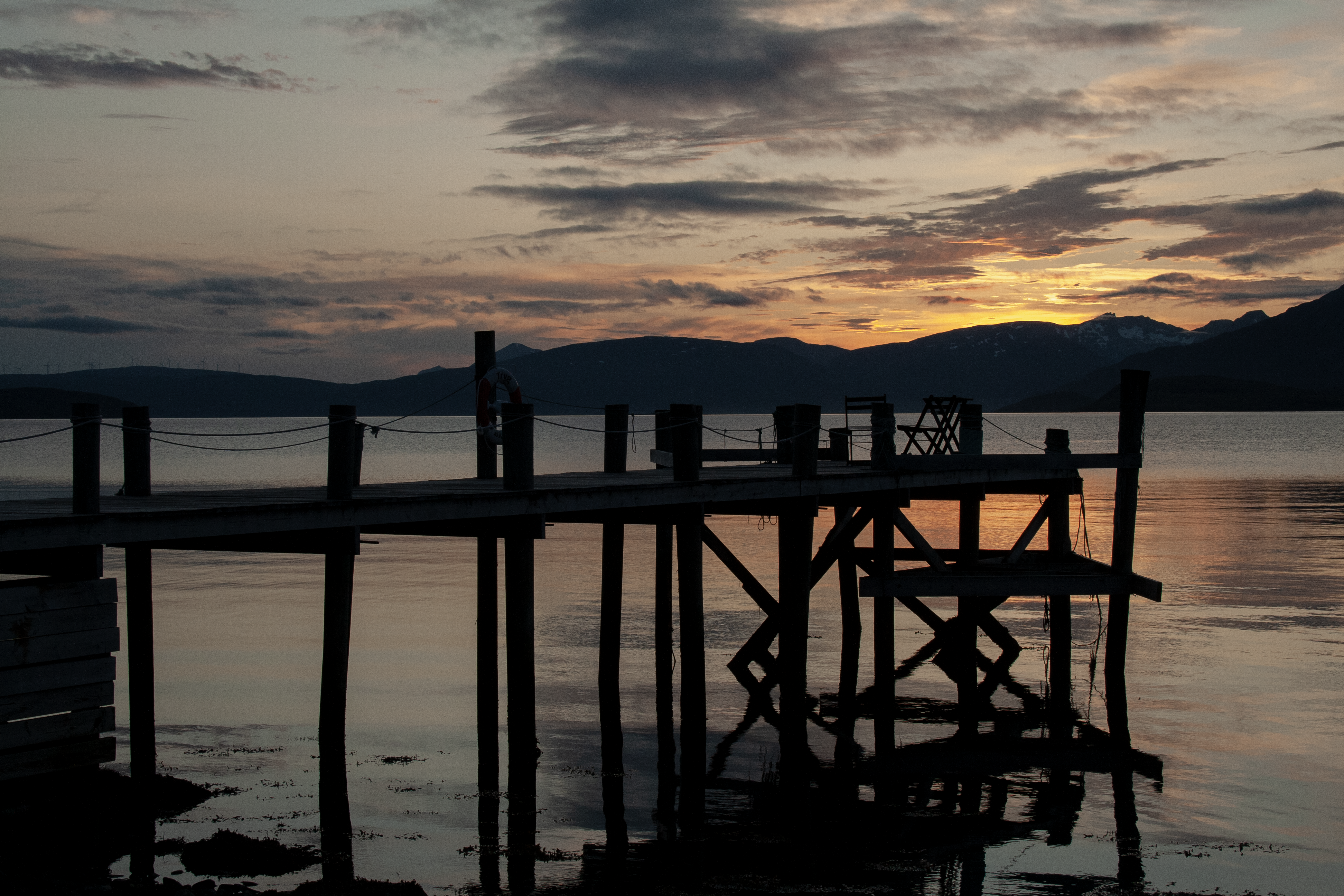 4K Sunset over Mountains with Pier in Norway HD Wallpaper