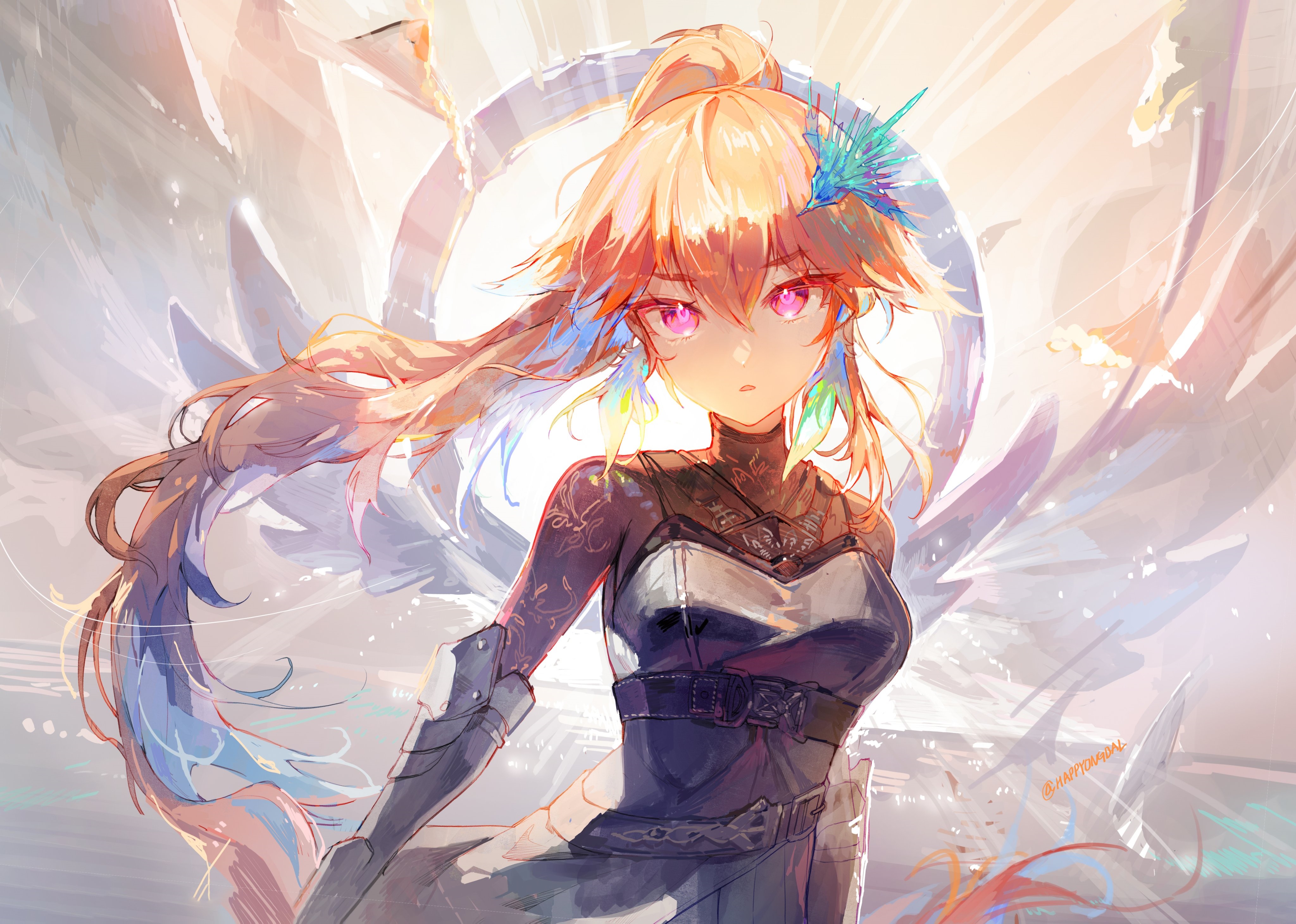 Takanashi Kiara with multi-colored hair and wings HD Wallpaper