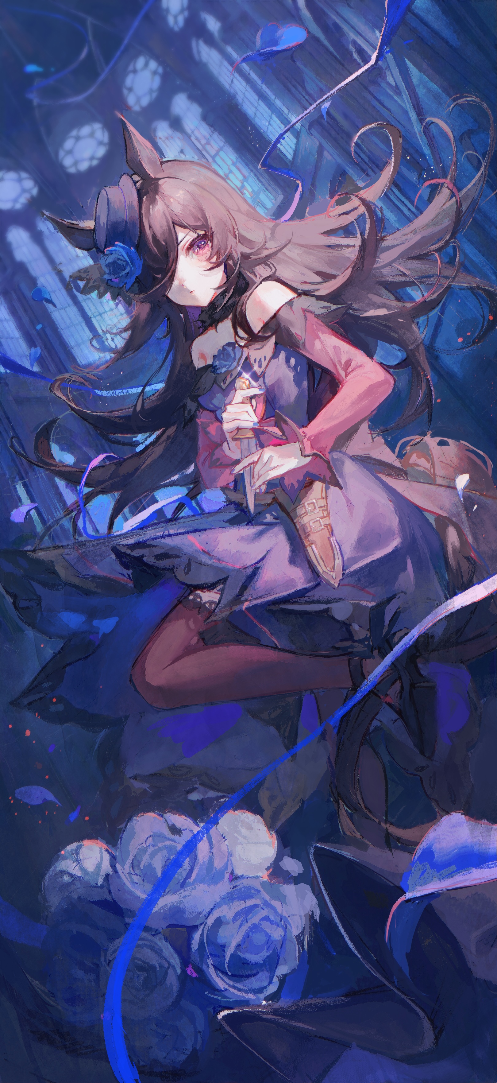 Rice Shower with Knife and Blue Roses HD Phone Wallpaper