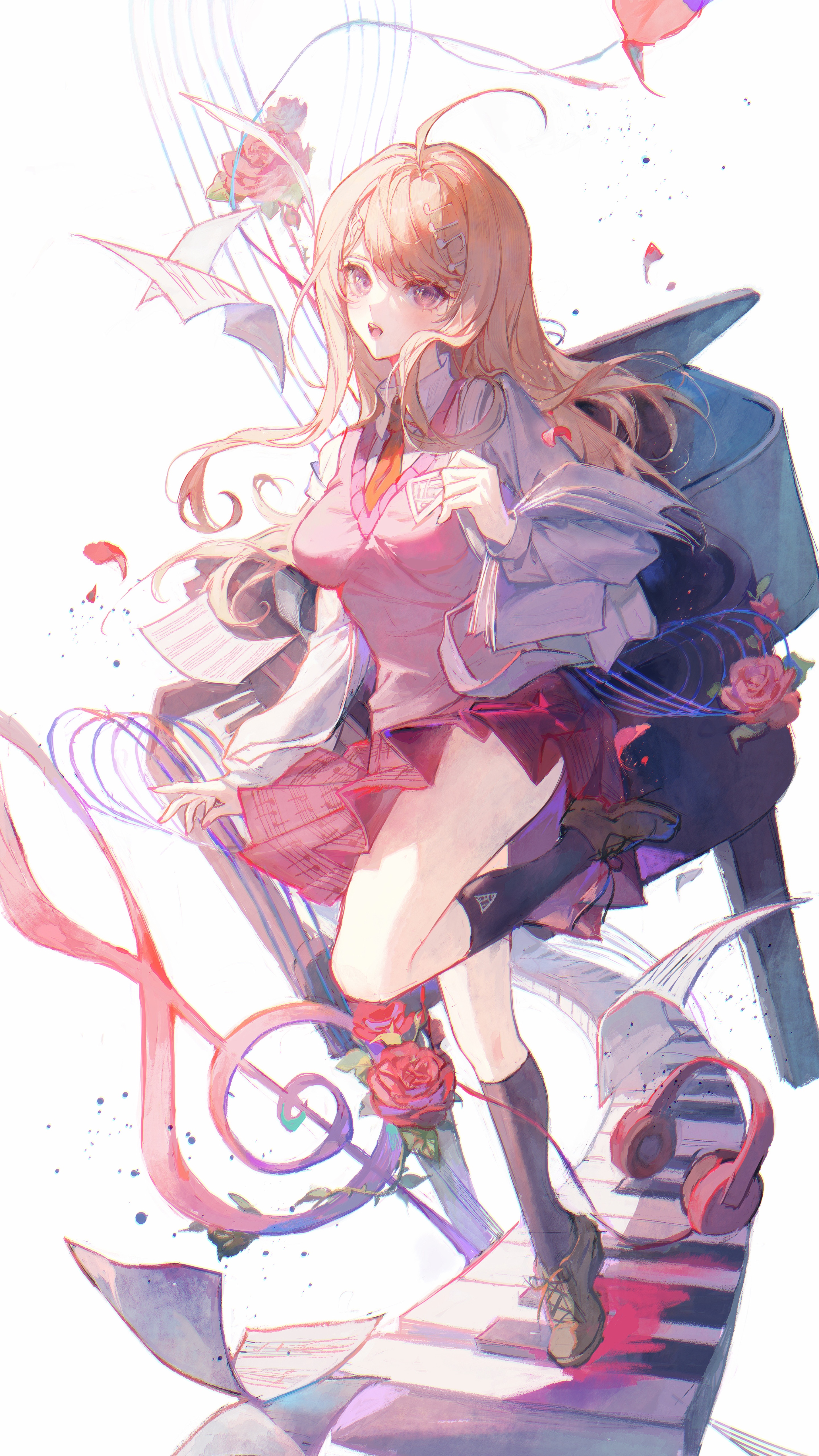 Danganronpa Schoolgirl with Musical Notes and Roses HD Phone Wallpaper