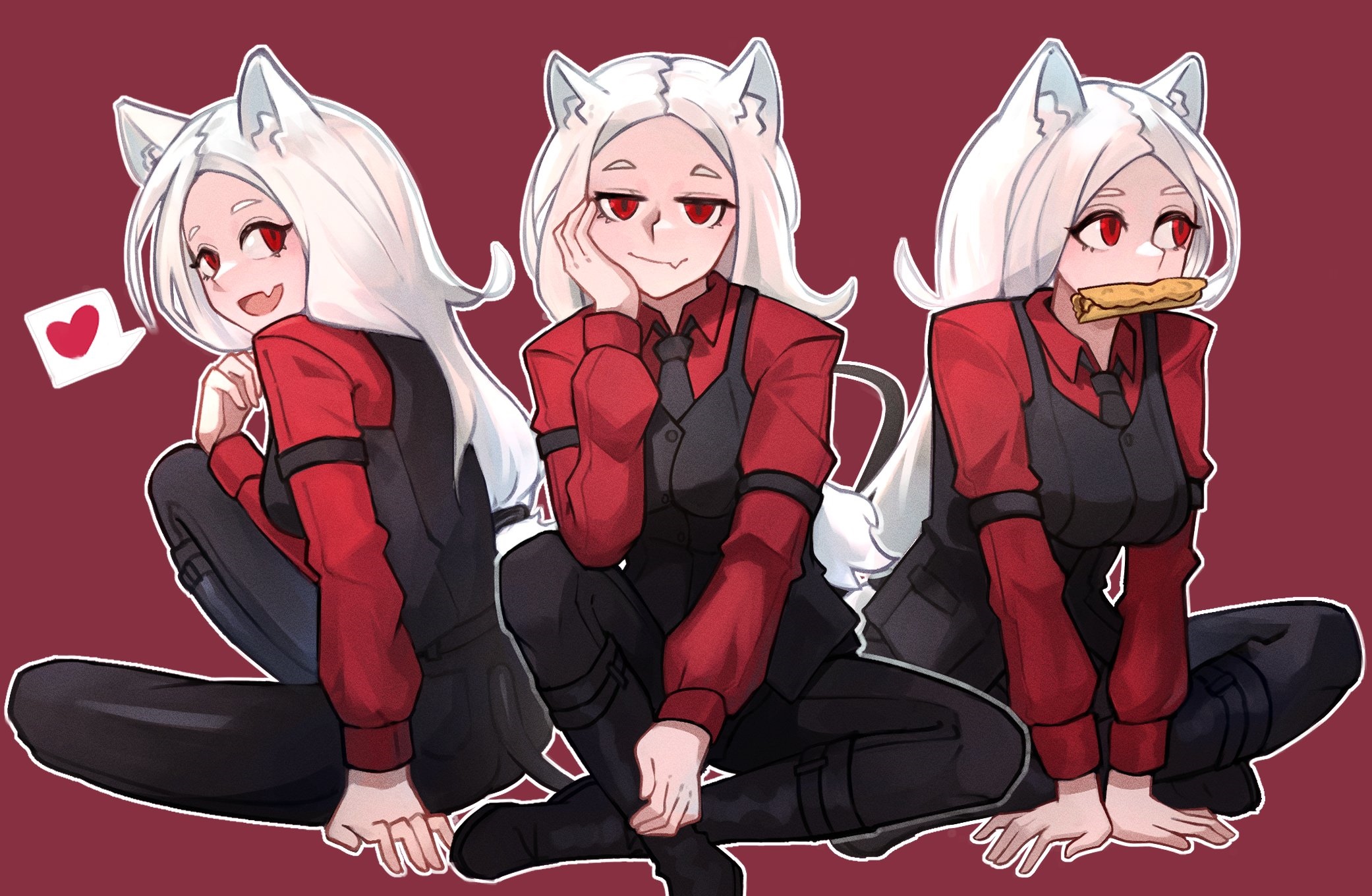 Cerberus from Helltaker on a red background HD Wallpaper