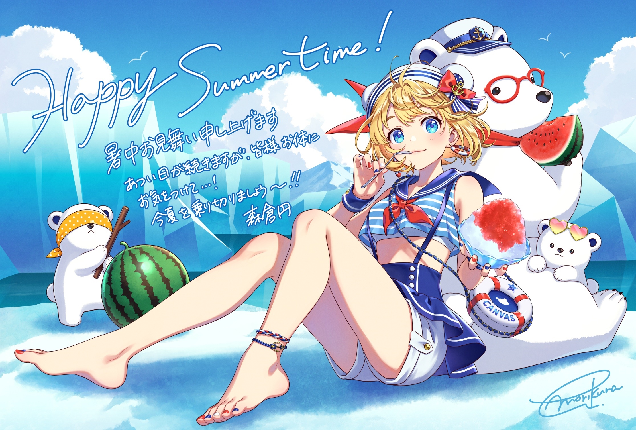 Happy Summer Time with Polar Bears and Watermelon HD Wallpaper