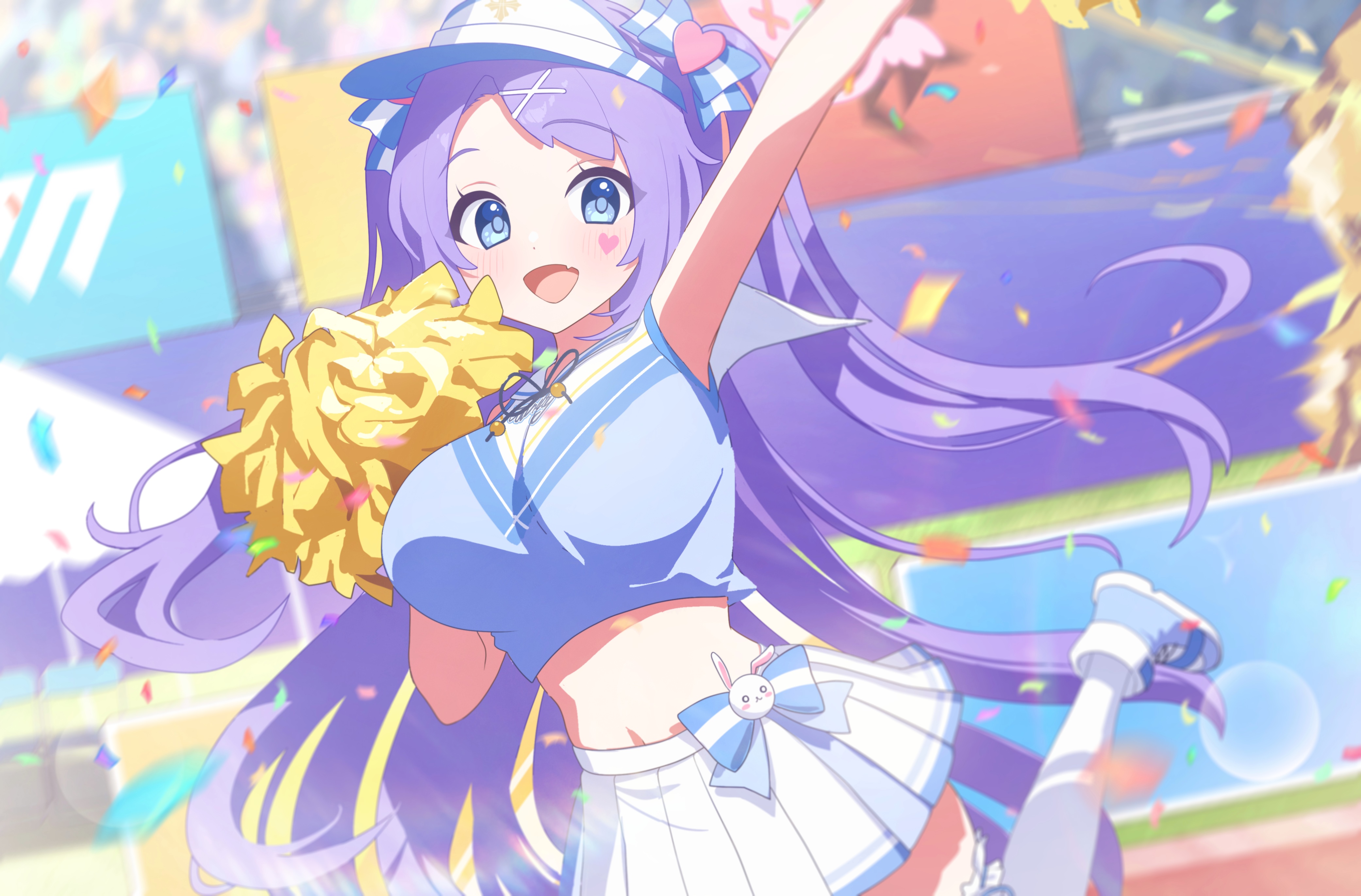 Cheerleader girl with purple hair and pom-pom HD Wallpaper
