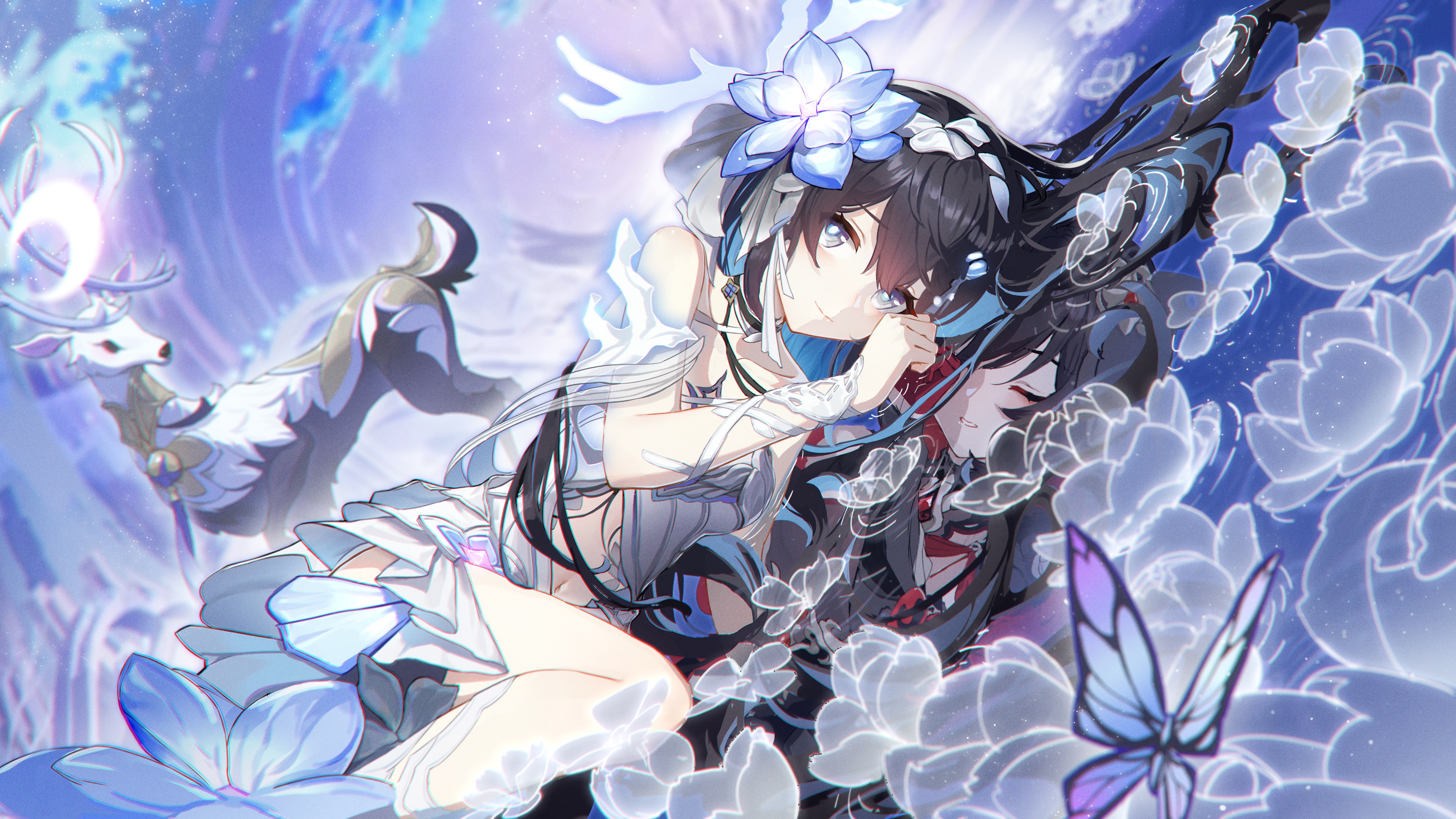 4K Honkai Impact 3rd Seele Vollerei with deer and flowers HD Wallpaper