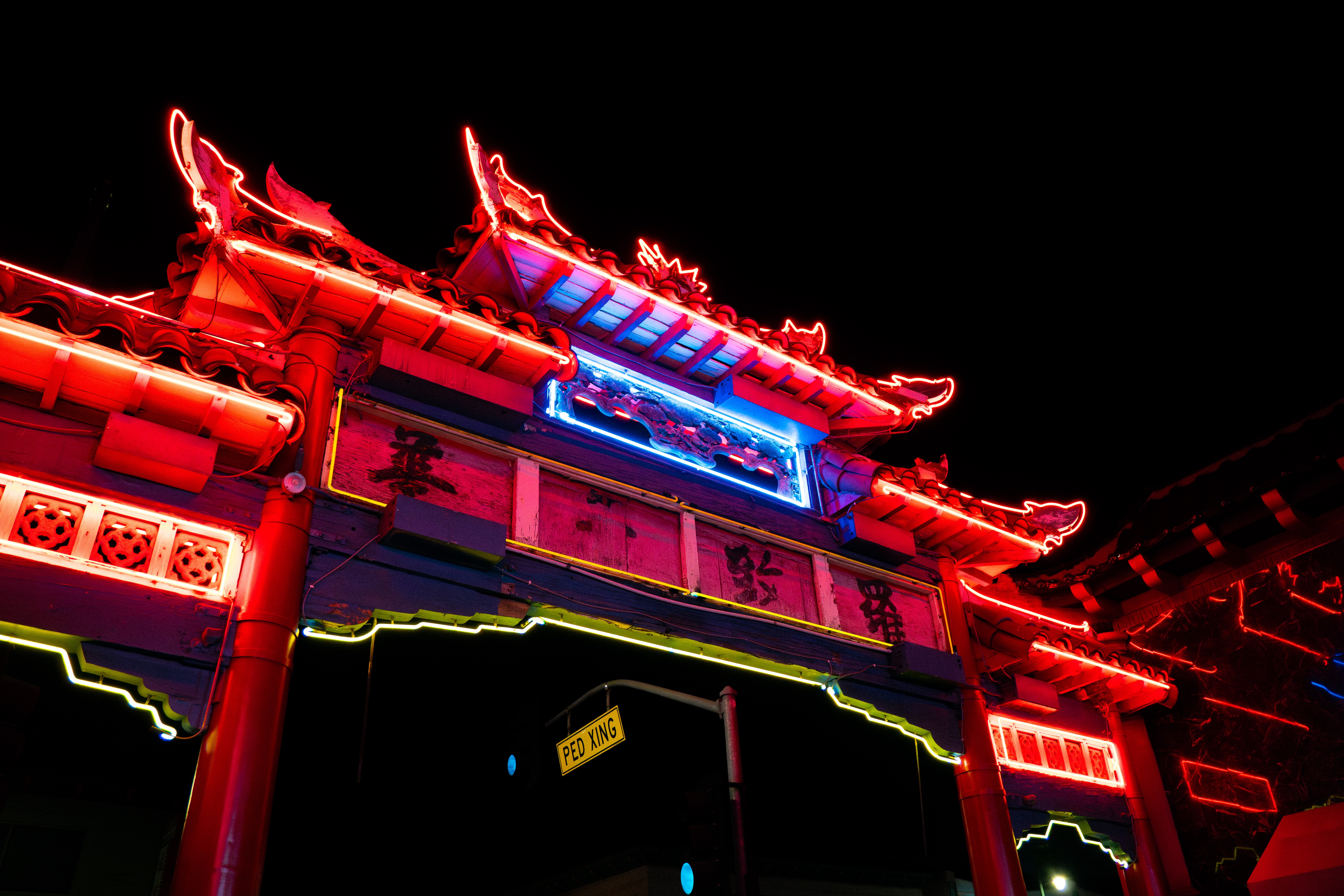 Chinatown Gate with Neon Lights at Night HD Wallpaper