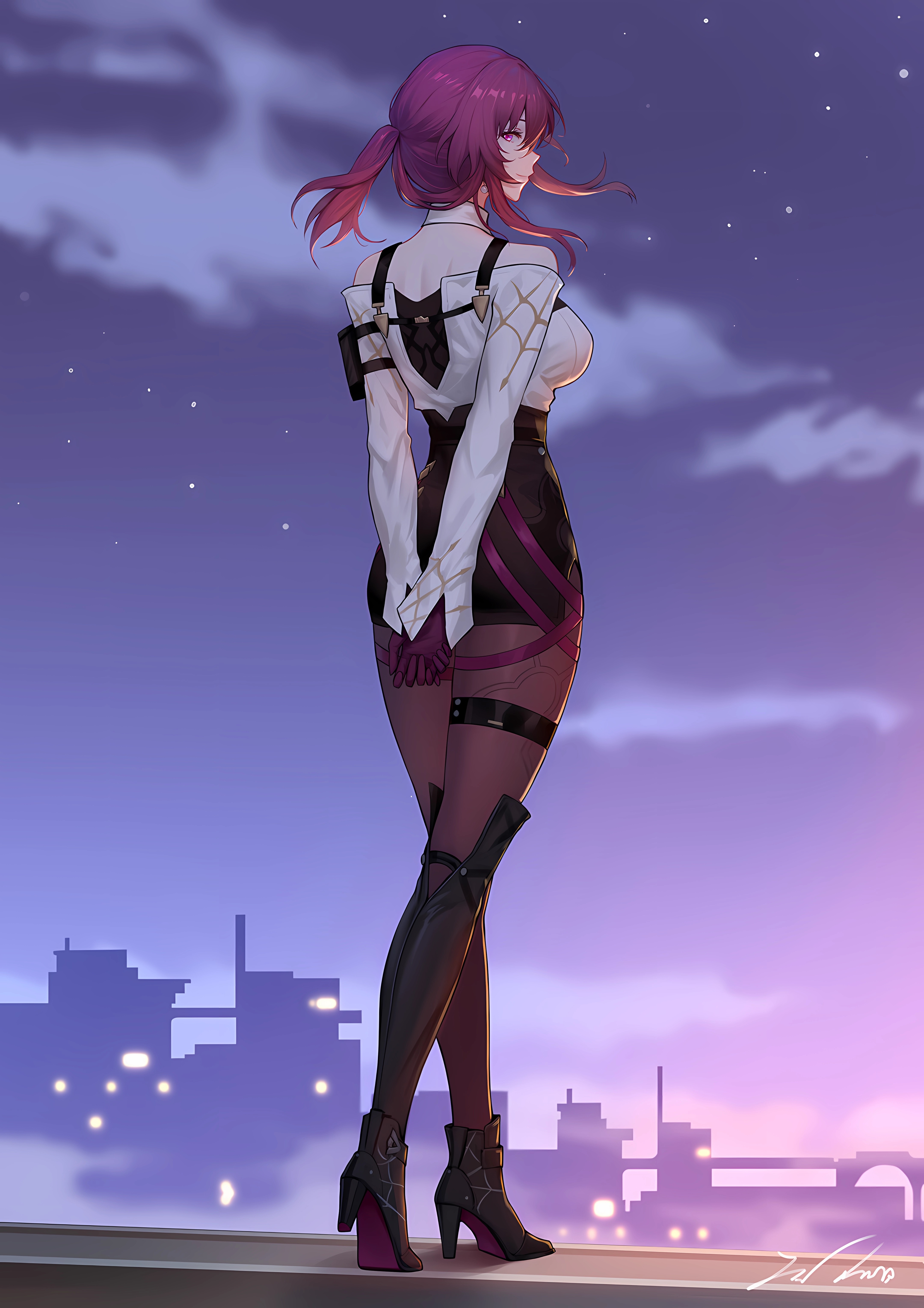 Kafka from Honkai: Star Rail looking back at the city HD Phone Wallpaper
