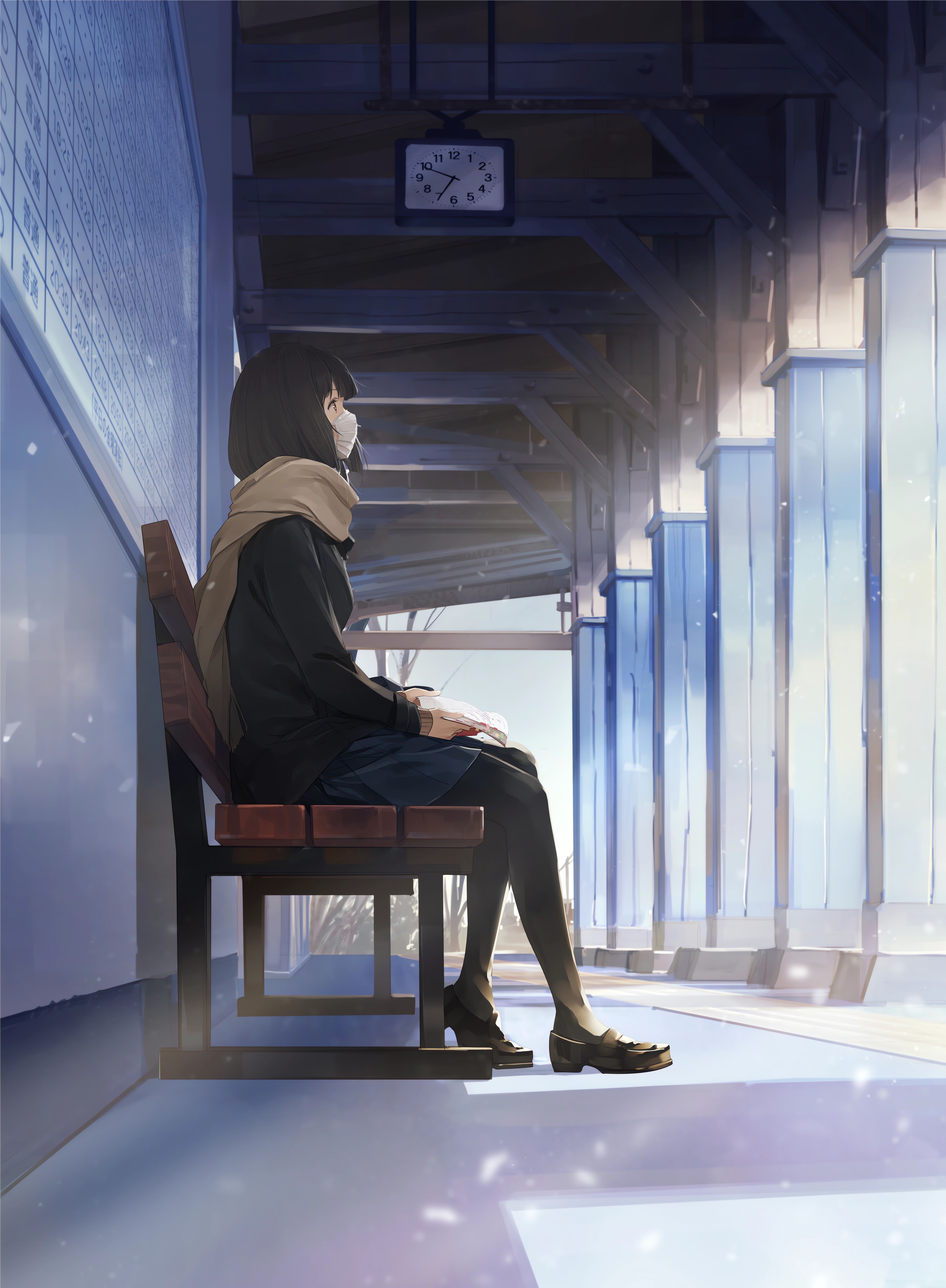 Girl in scarf and mask at train station HD Phone Wallpaper