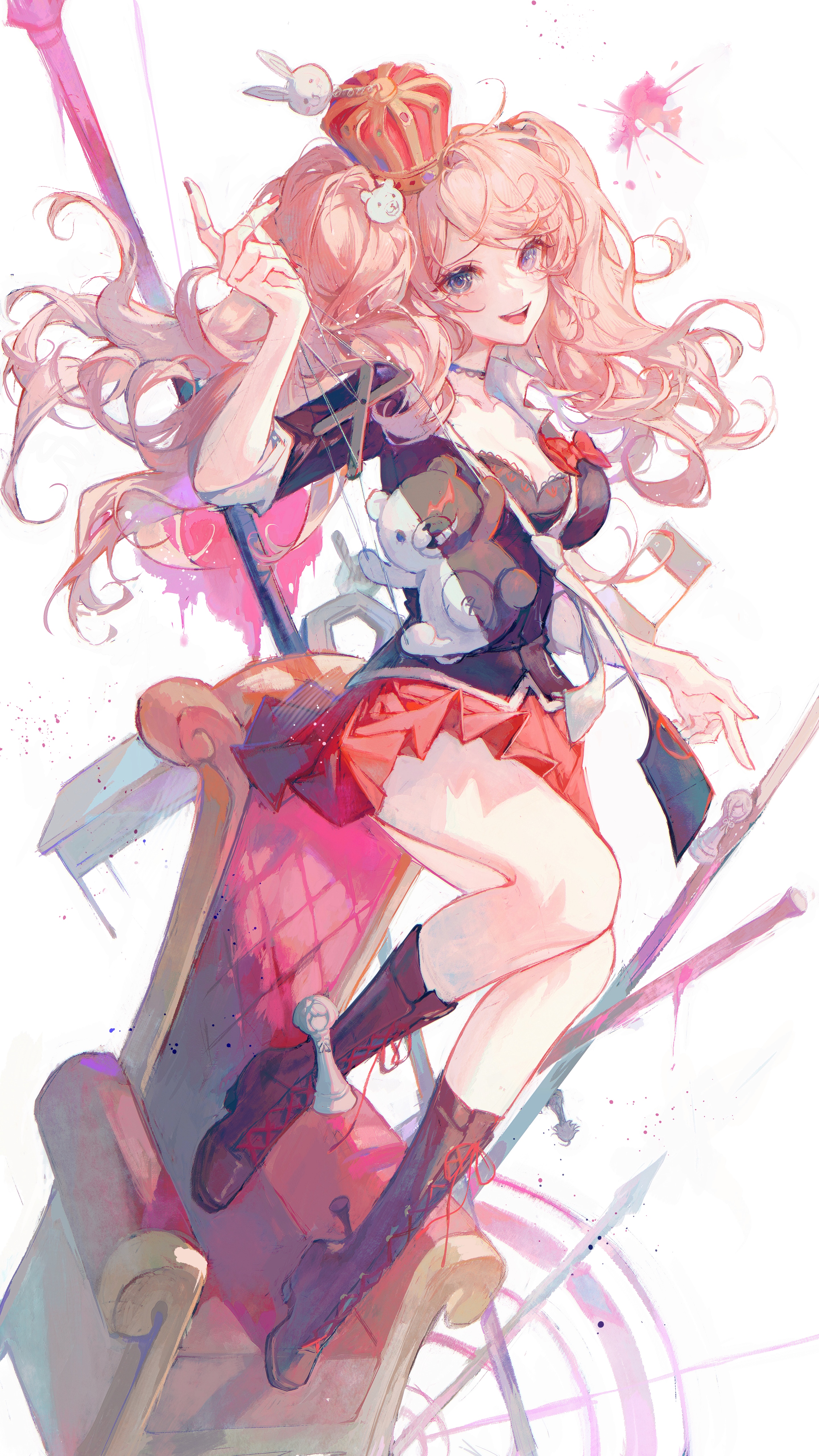Enoshima Junko from Danganronpa on a throne HD Phone Wallpaper