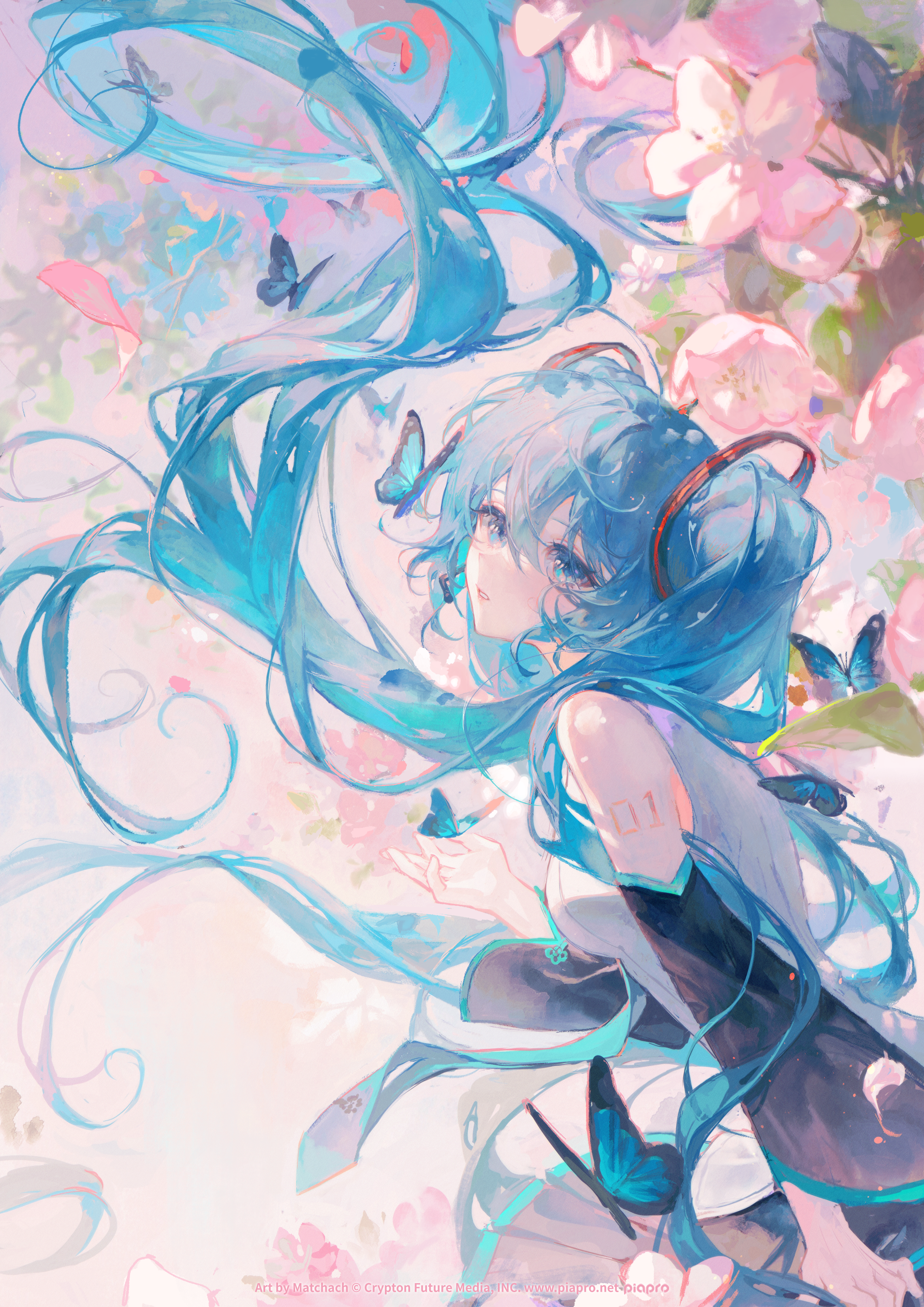 Hatsune Miku with Butterflies and Cherry Blossoms HD Phone Wallpaper