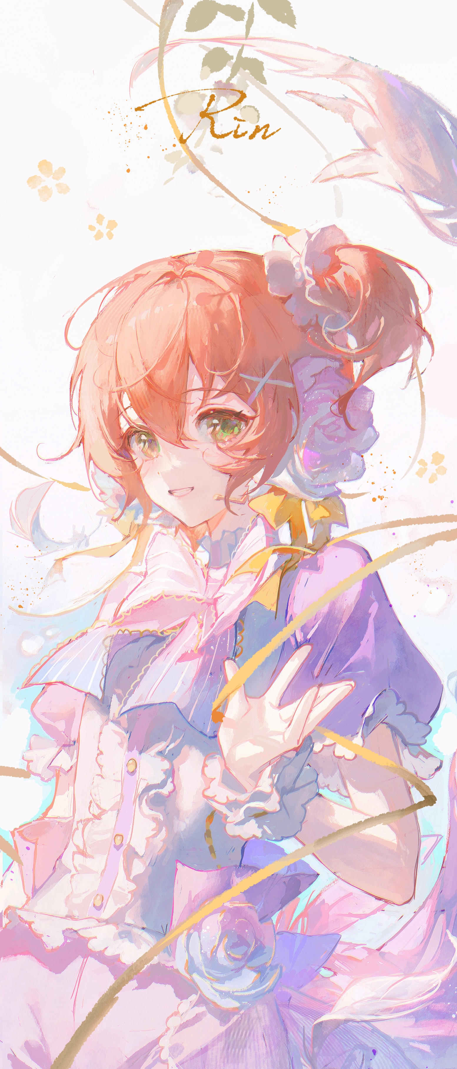 Hoshizora Rin in a purple dress with flowers HD Phone Wallpaper