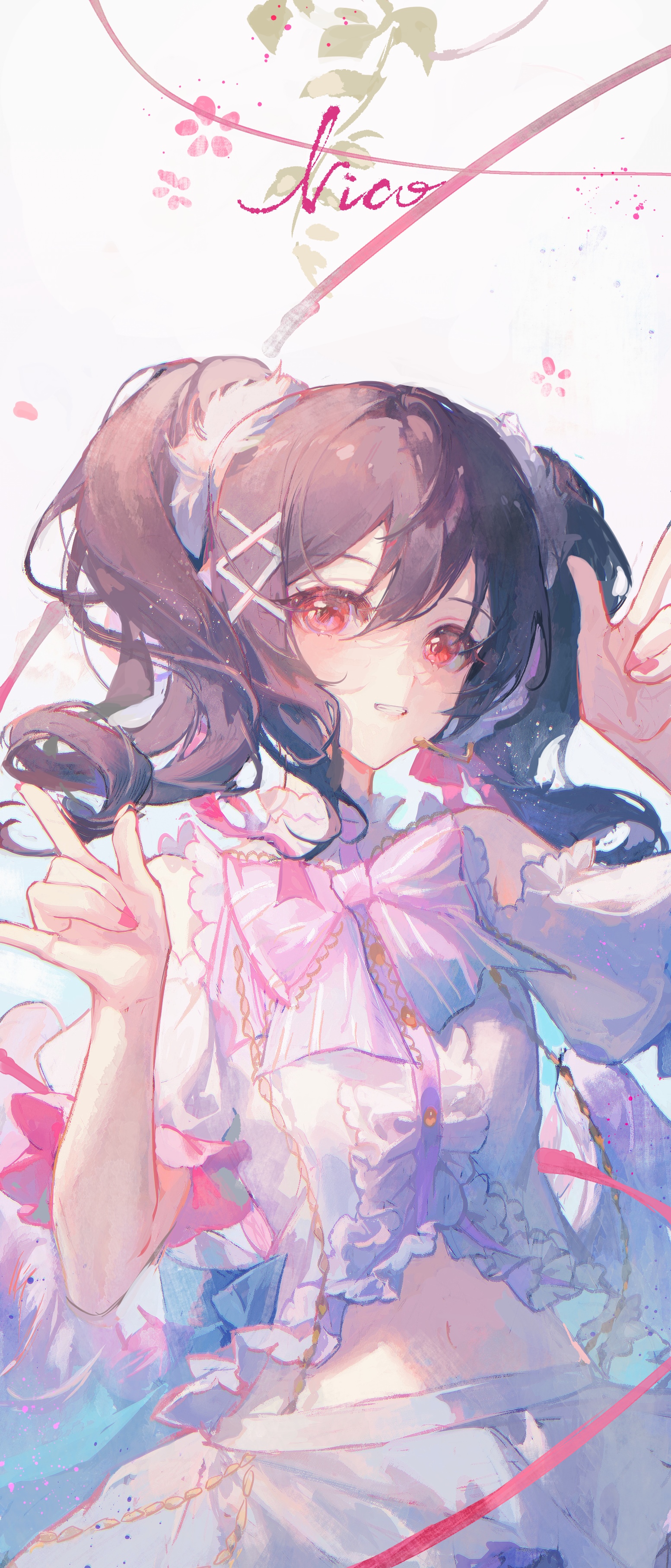 Yazawa Nico in a frilly pink dress HD Phone Wallpaper