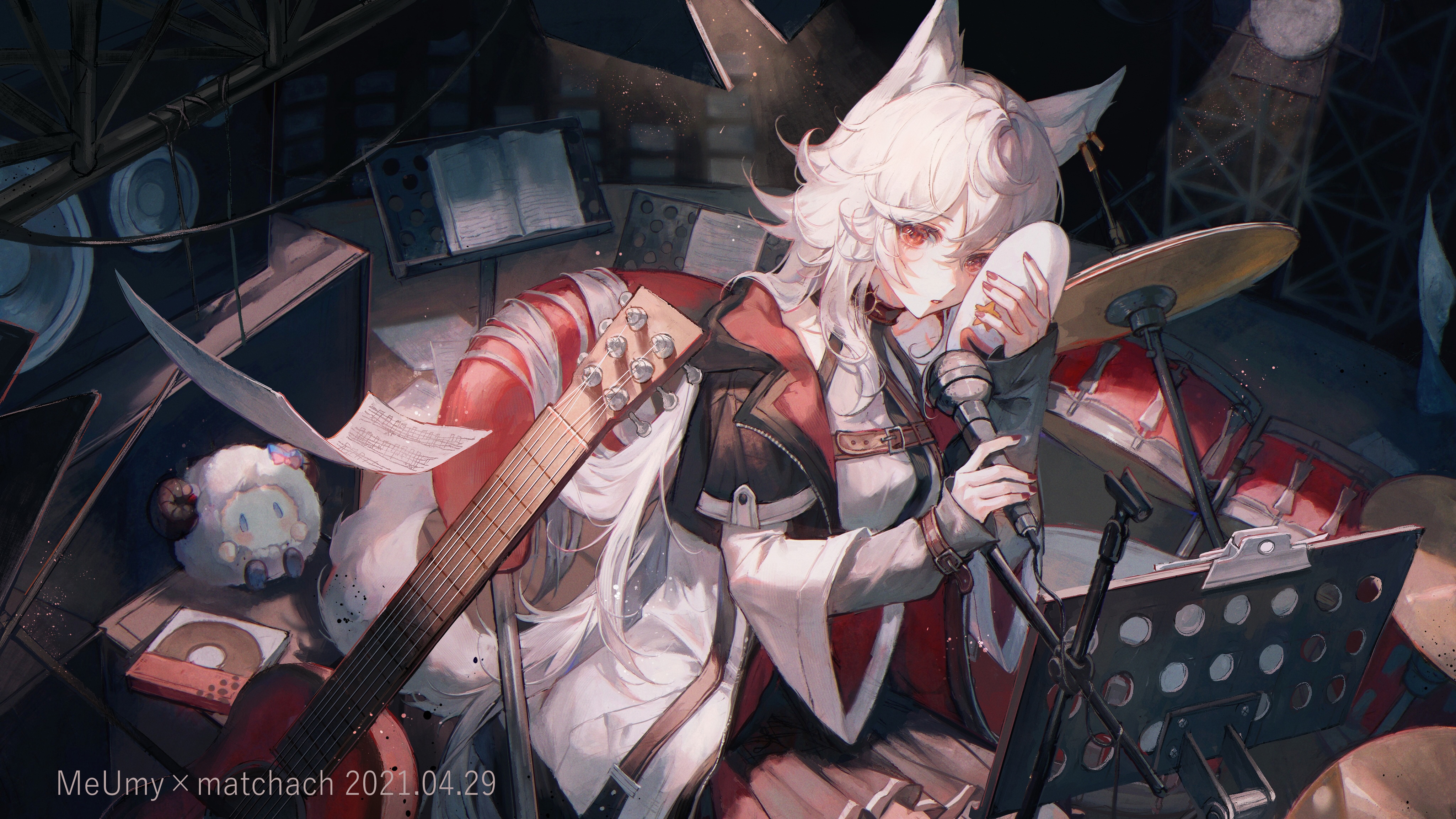 Fox girl with guitar and drums HD Wallpaper
