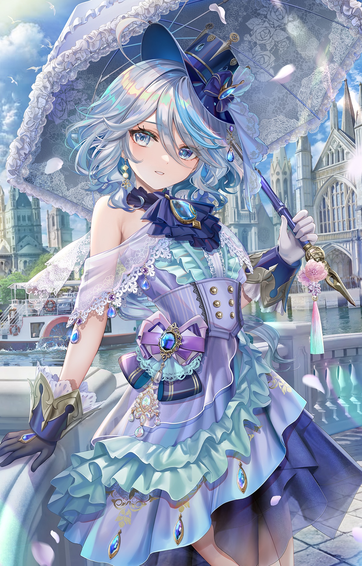 Focalors with Blue Eyes Holding an Umbrella HD Phone Wallpaper