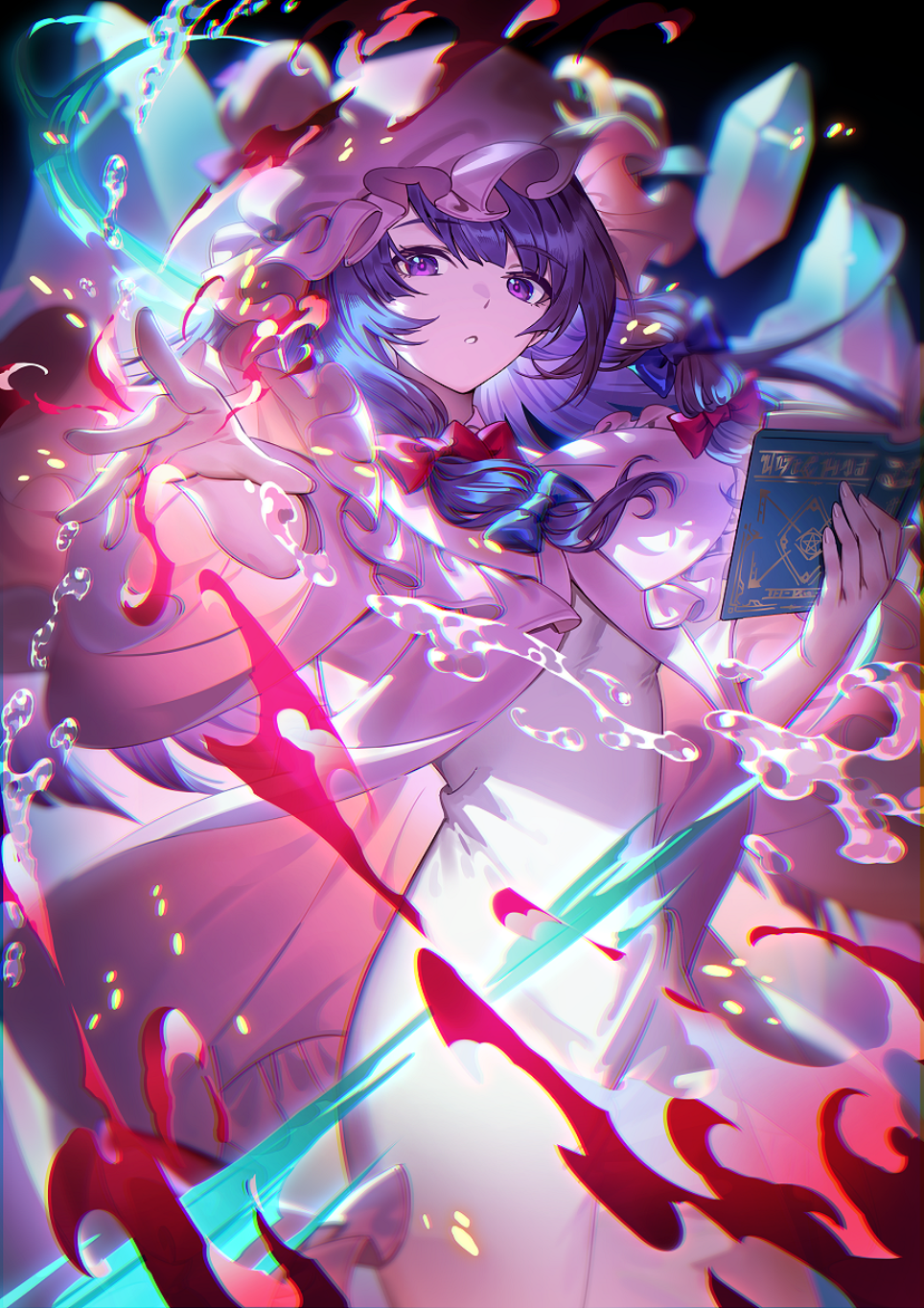 Remilia Scarlet holding a book with magical effects HD Phone Wallpaper
