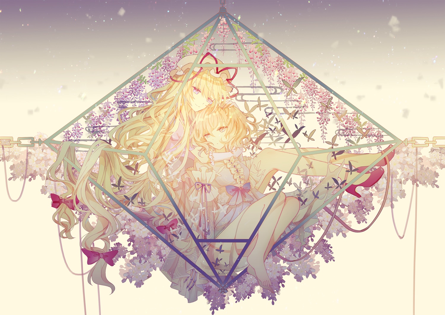 Yakumo Yukari and Saigyouji Yuyuko with flowers HD Wallpaper
