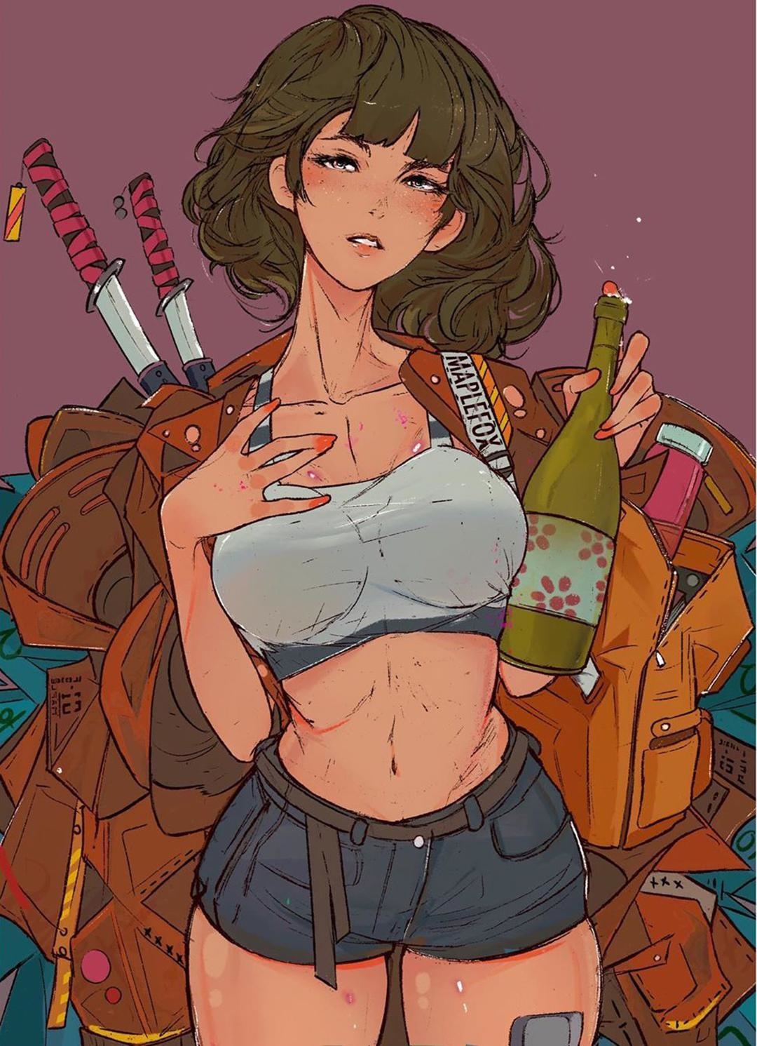 Fantasy girl with swords and a bottle HD Phone Wallpaper