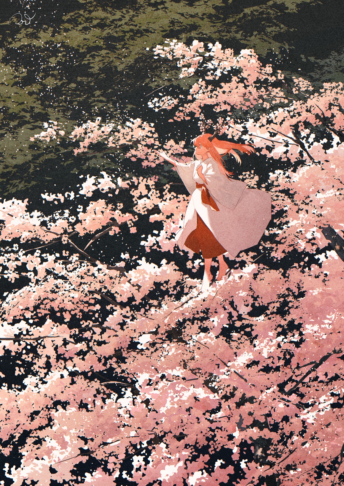 Girl with horns in cherry blossoms HD Phone Wallpaper