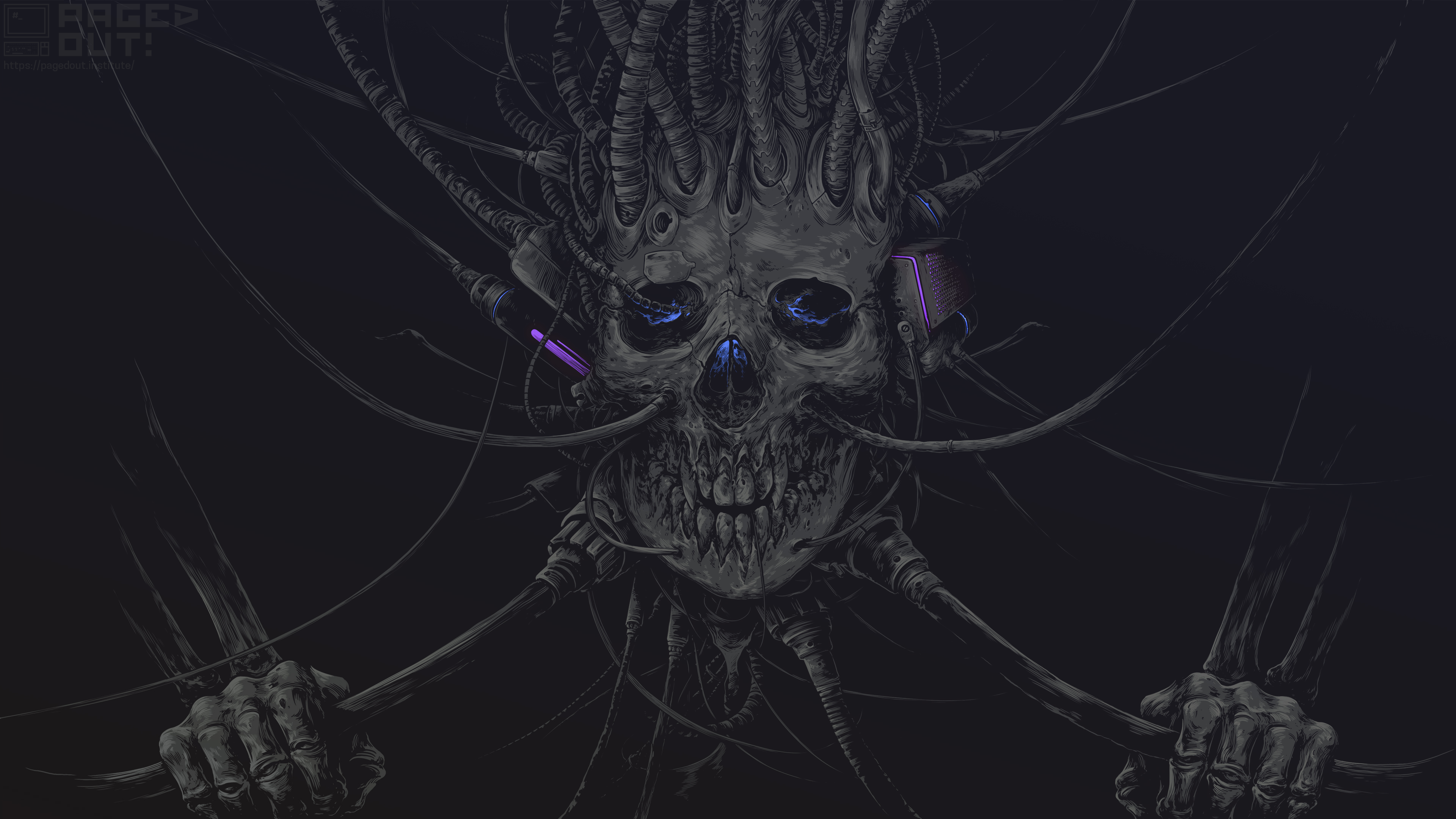 Paged Out! Skull with Wires and Teeth HD Wallpaper
