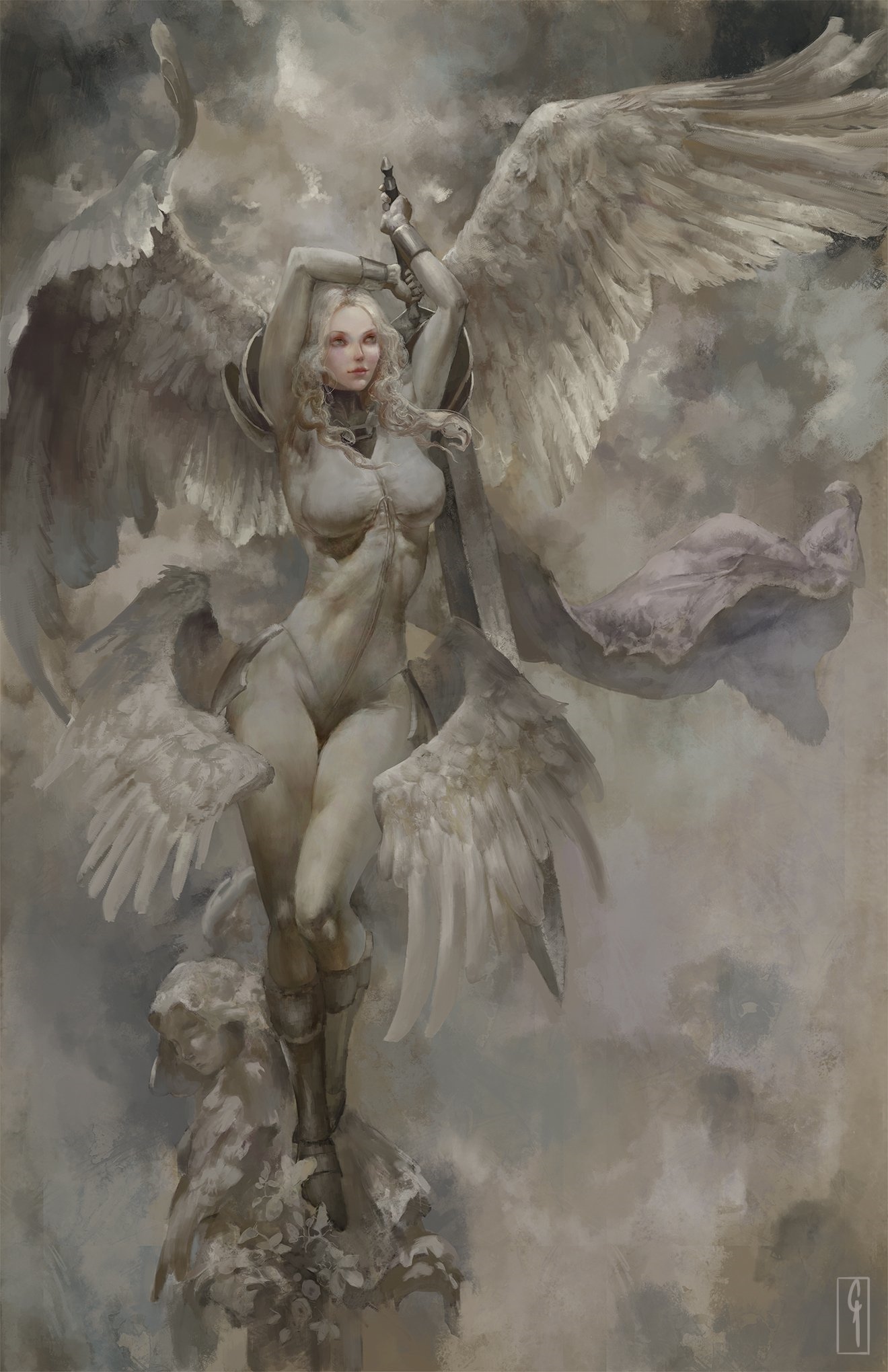 Teresa from Claymore with wings and sword HD Phone Wallpaper