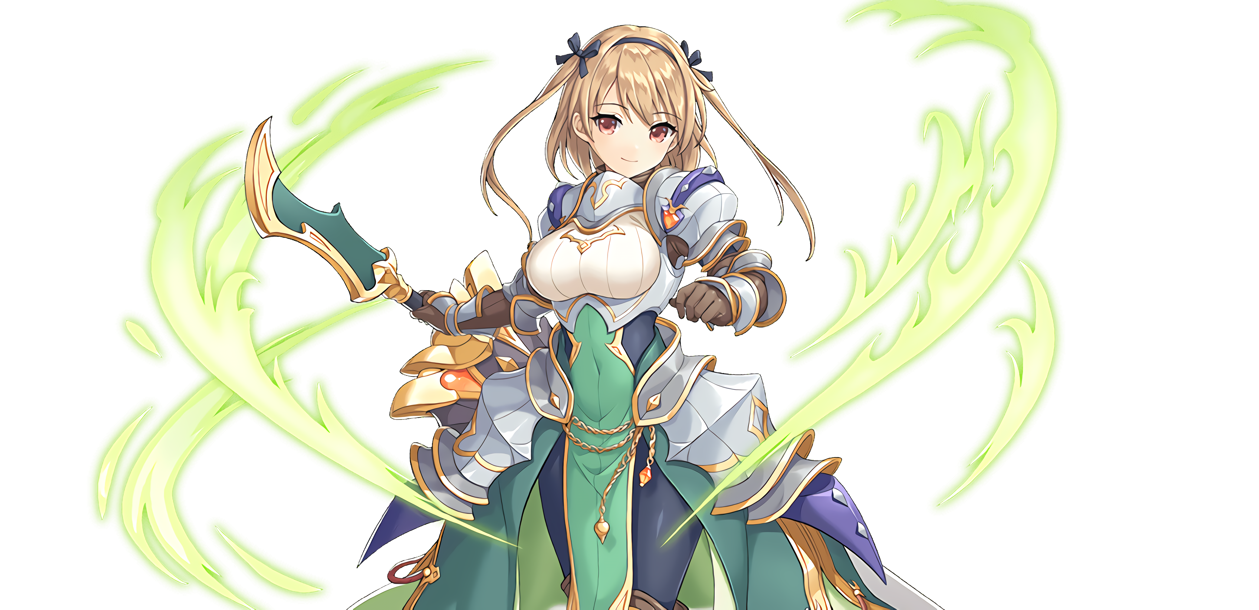 Woman in armor with green energy weapon HD Wallpaper