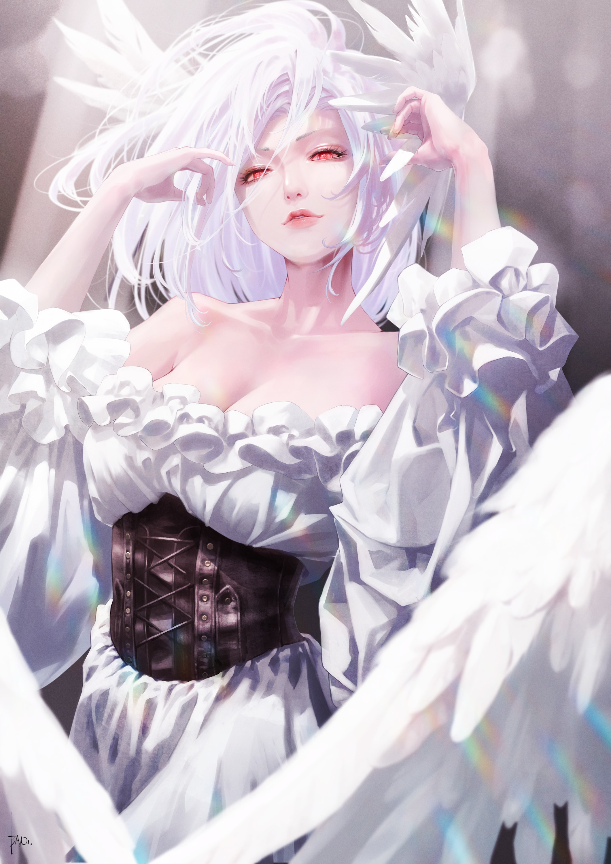Angel with white dress and corset HD Phone Wallpaper