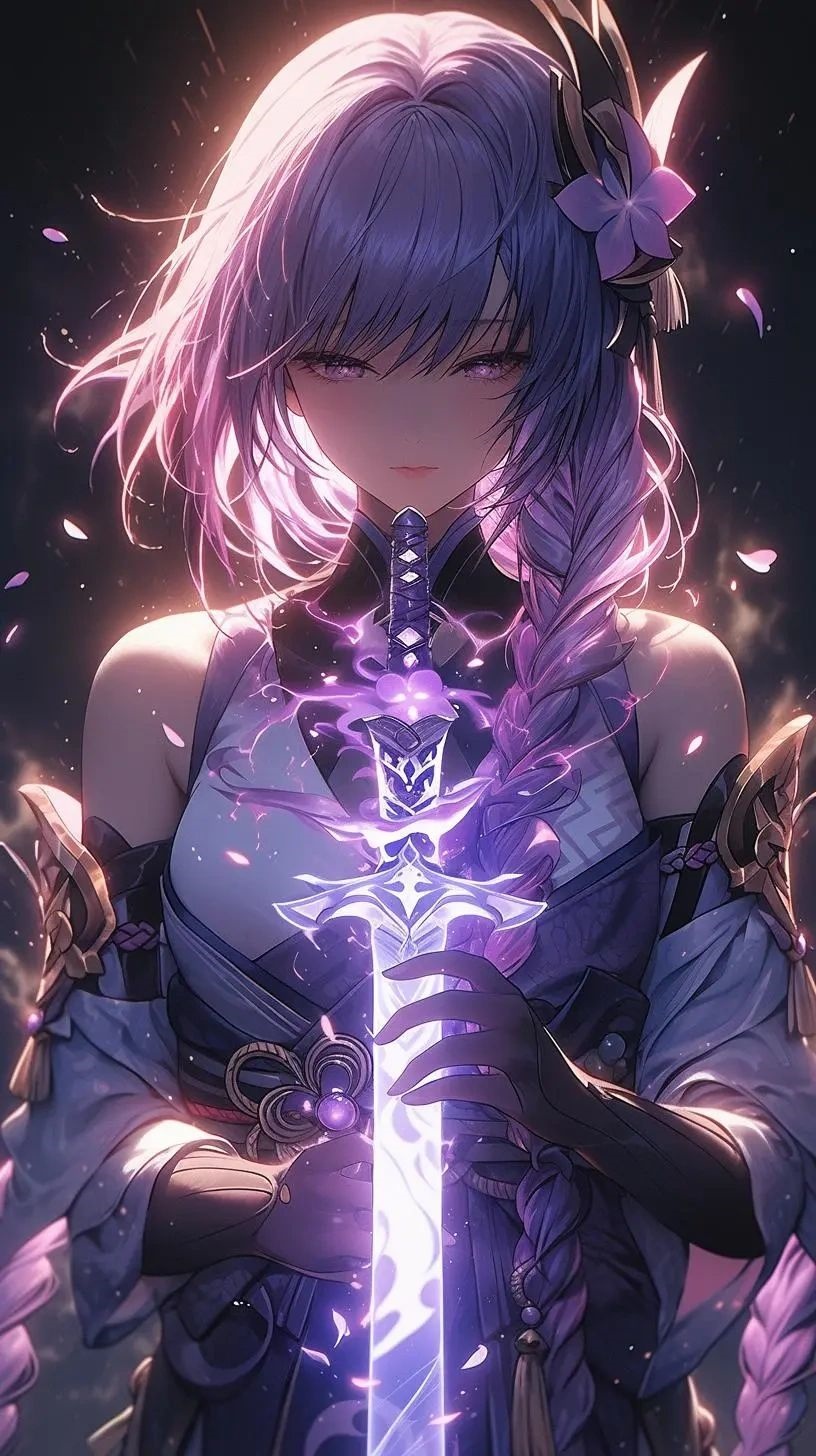 Raiden Shogun with glowing sword HD Phone Wallpaper