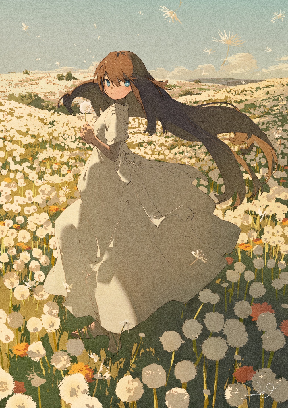 Girl in a white dress in a field of flowers HD Phone Wallpaper