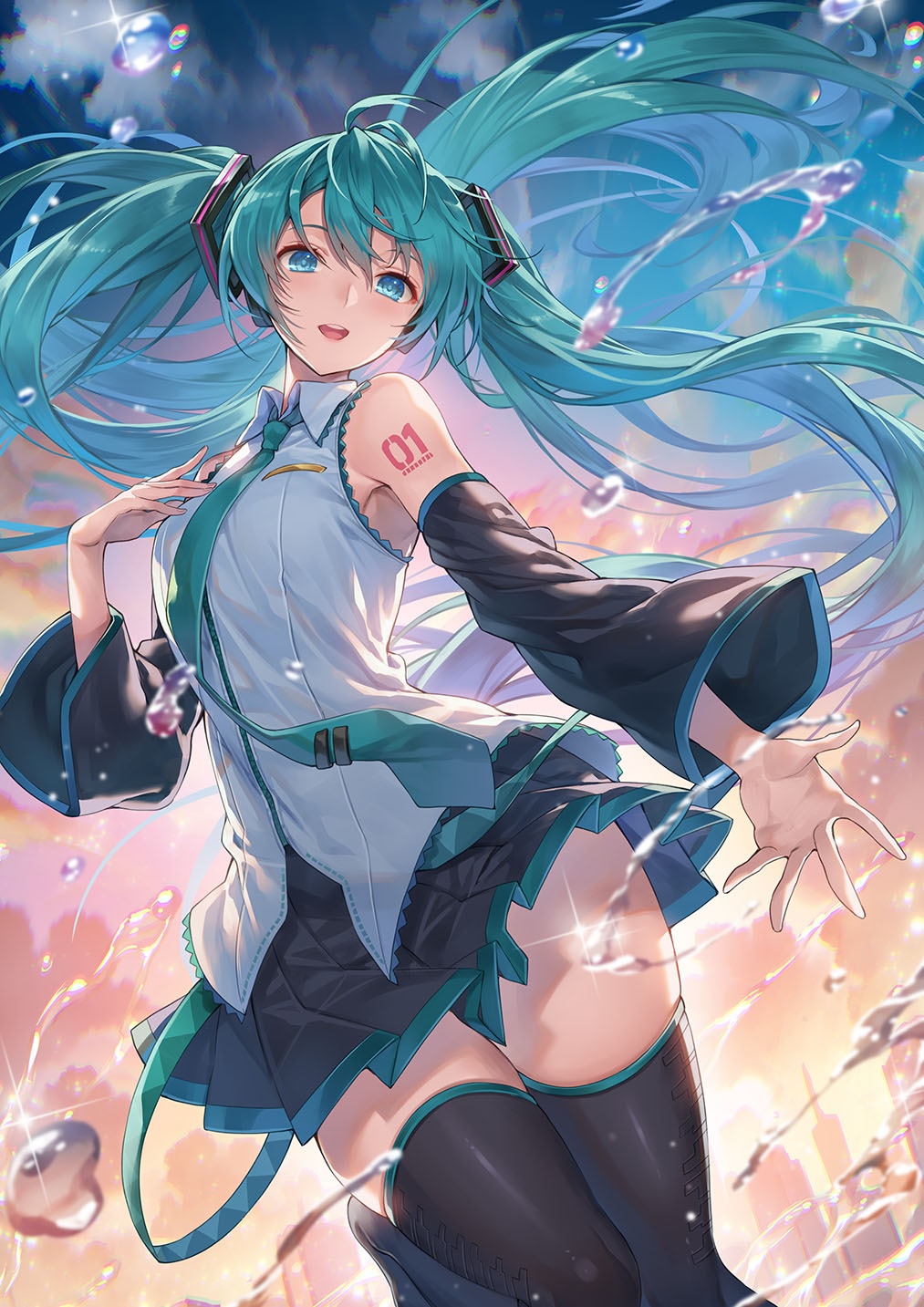 Hatsune Miku with cyan hair and blue eyes HD Phone Wallpaper