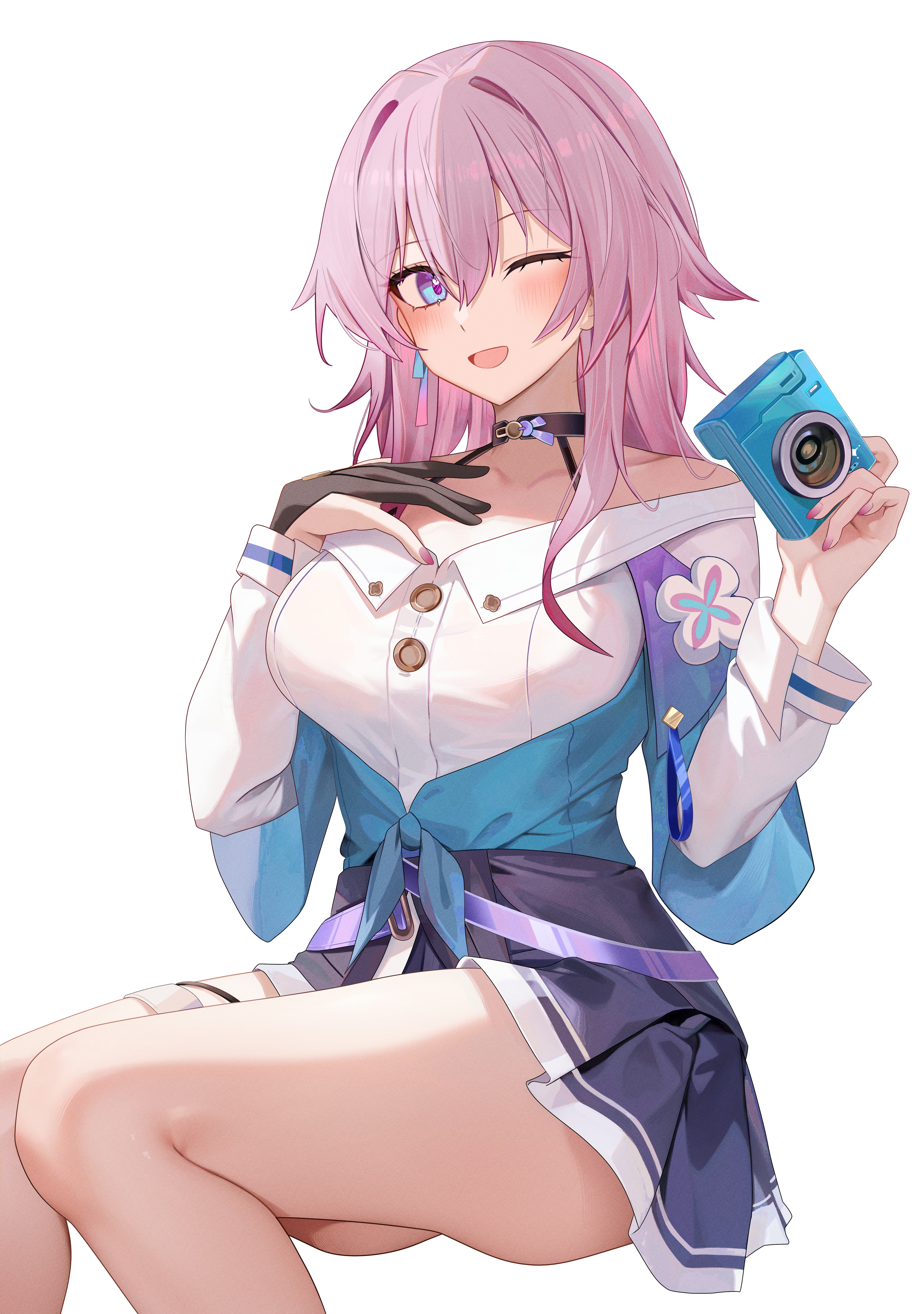 March 7th from Honkai: Star Rail holding a camera HD Phone Wallpaper