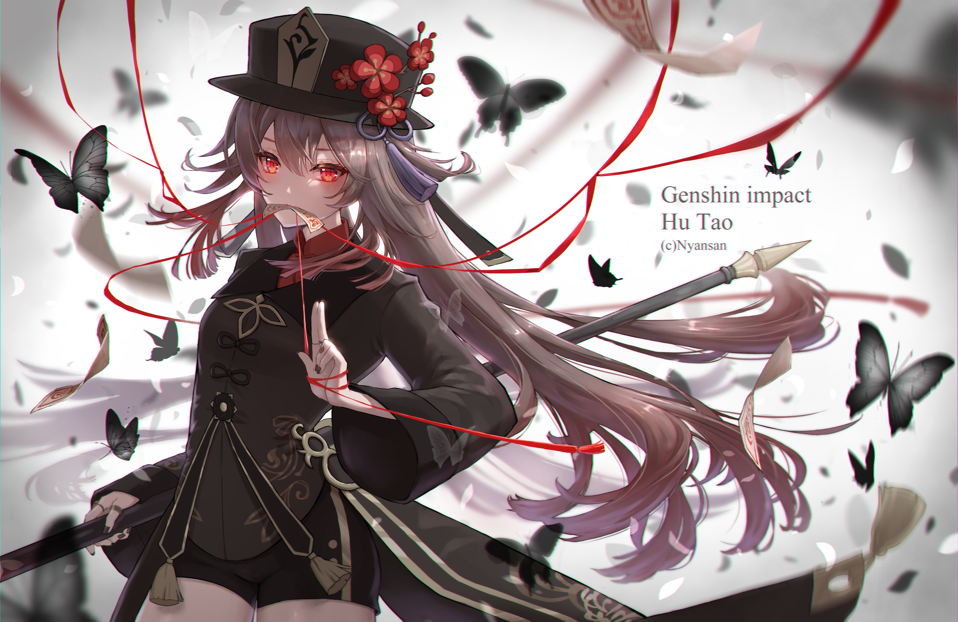 Genshin Impact Hu Tao with Butterflies HD Wallpaper