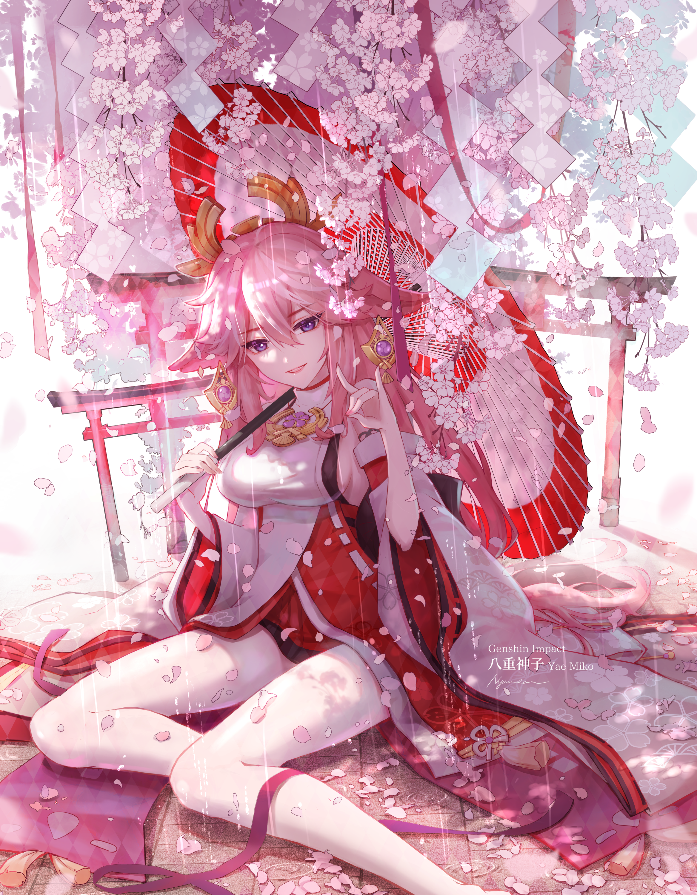 Yae Miko under a cherry blossom umbrella HD Phone Wallpaper