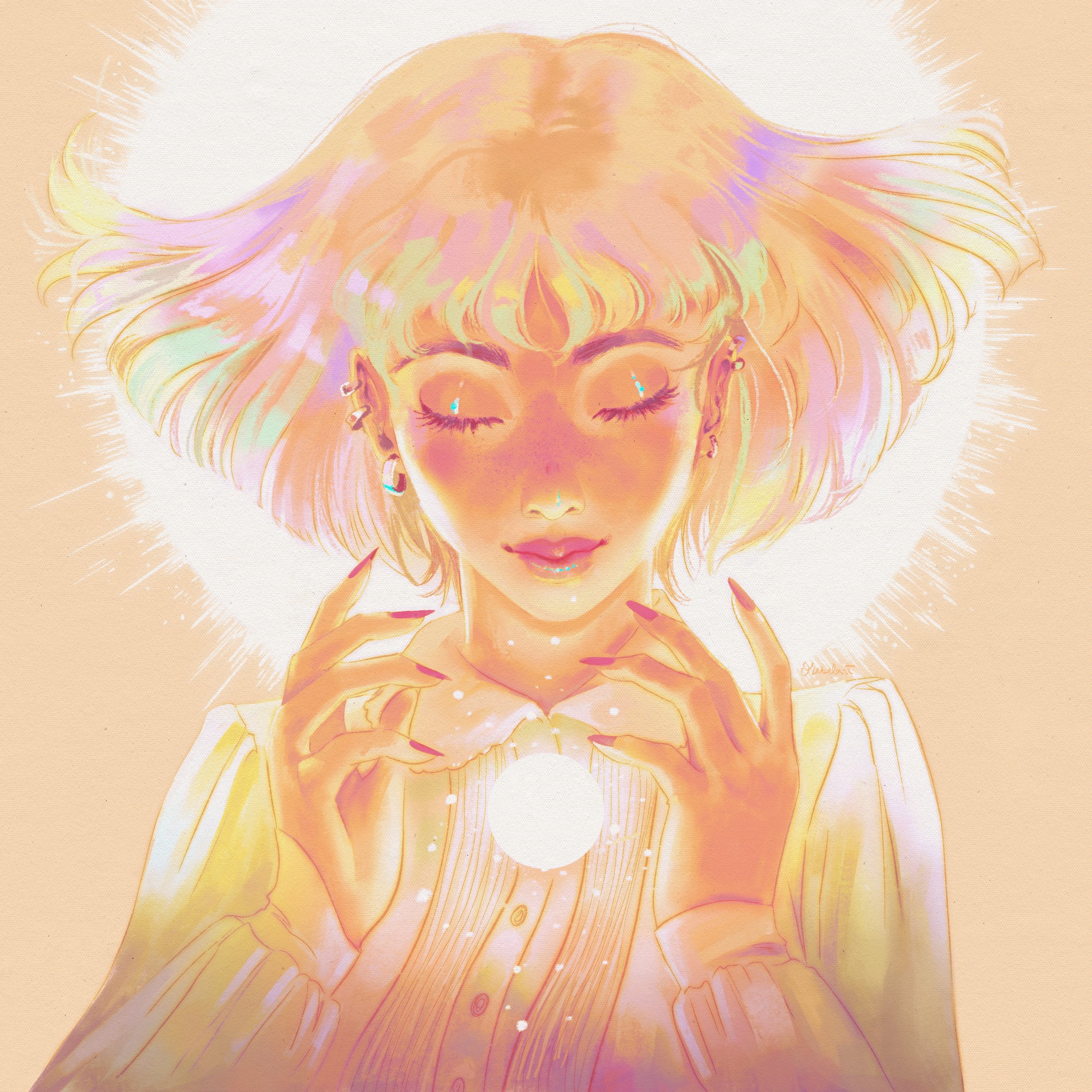 Fantasy art of a woman with blonde hair holding a light HD Wallpaper