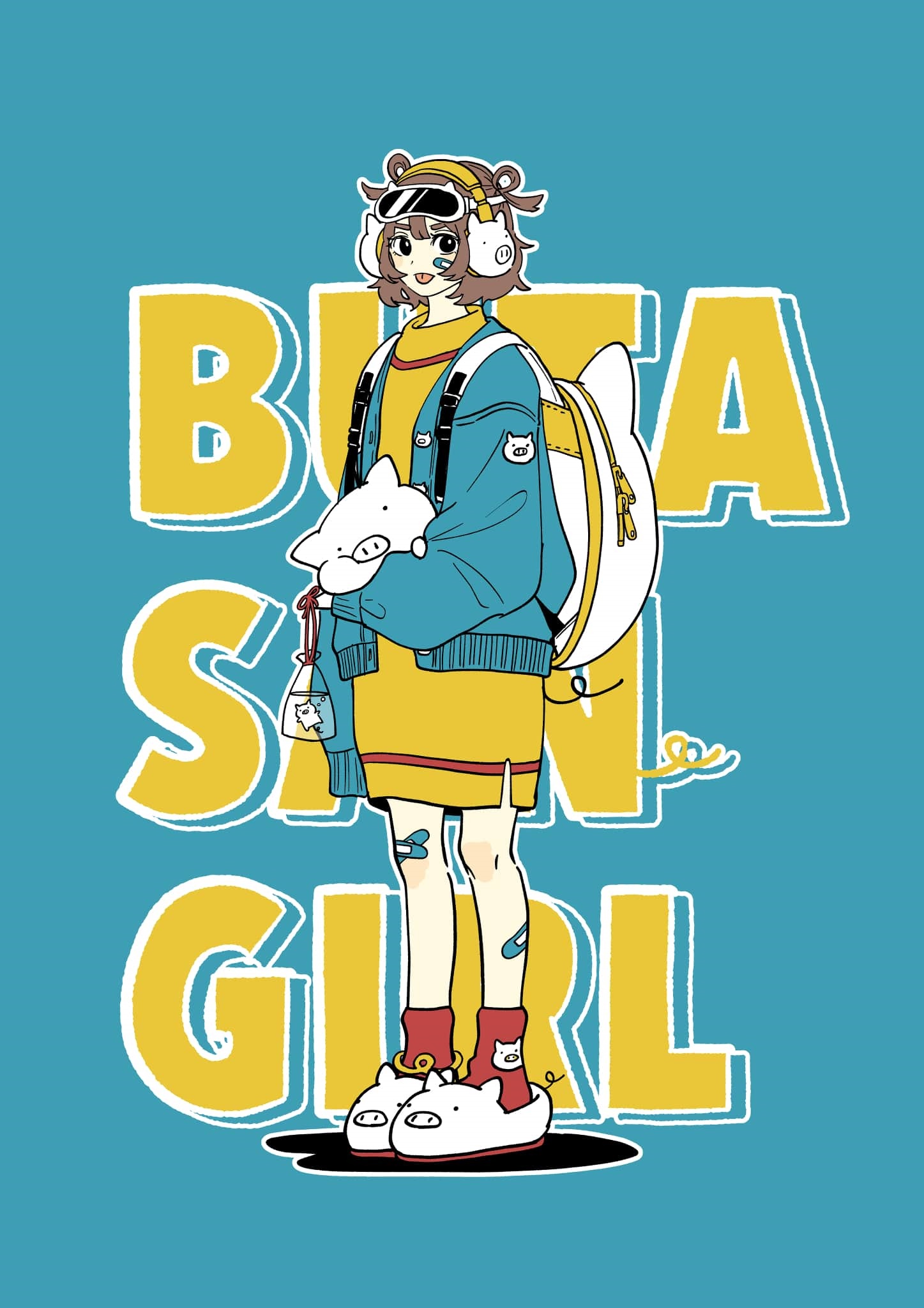 Girl with pig plush and backpack HD Phone Wallpaper