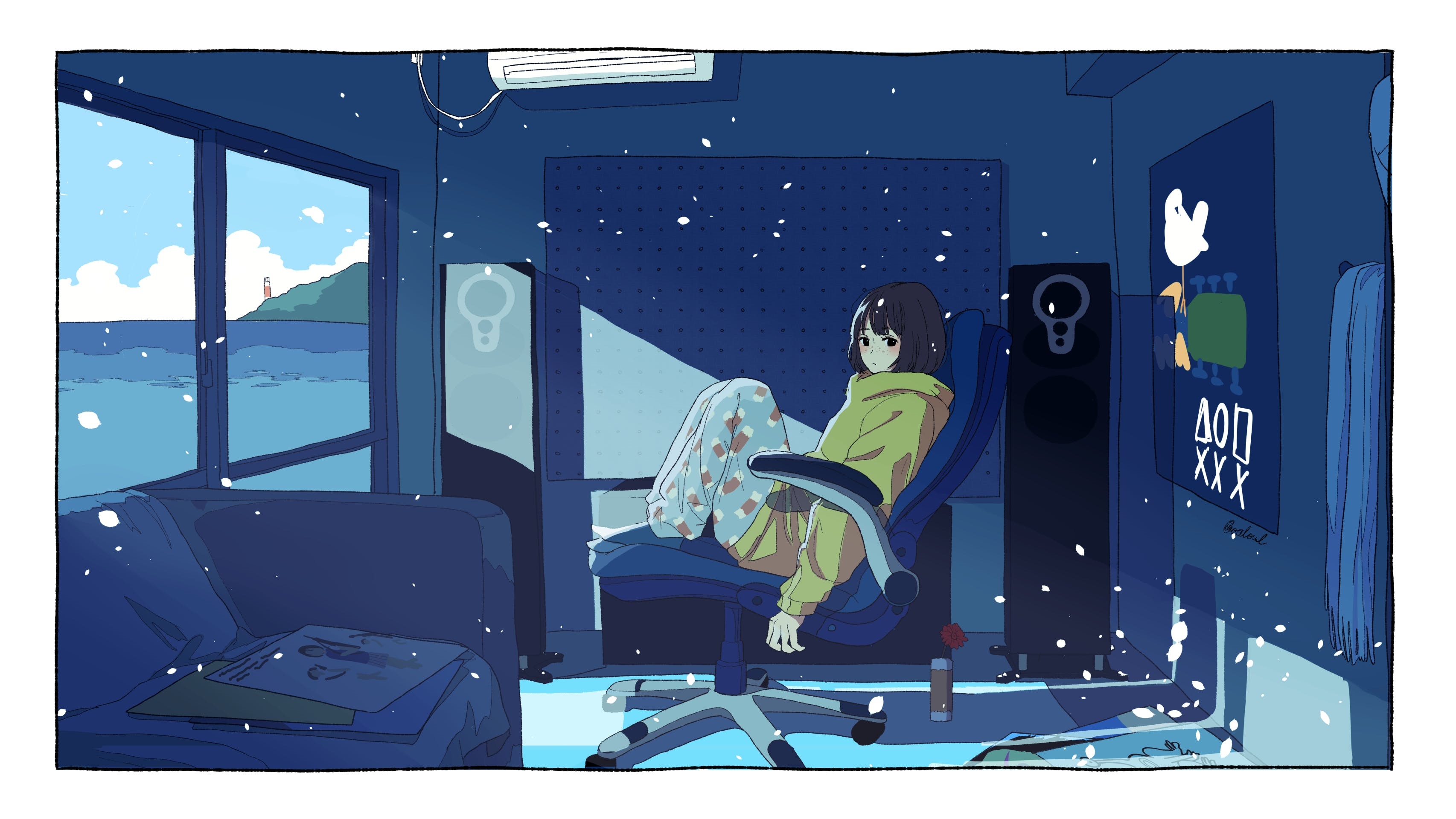 Girl sitting in a chair by the window HD Wallpaper