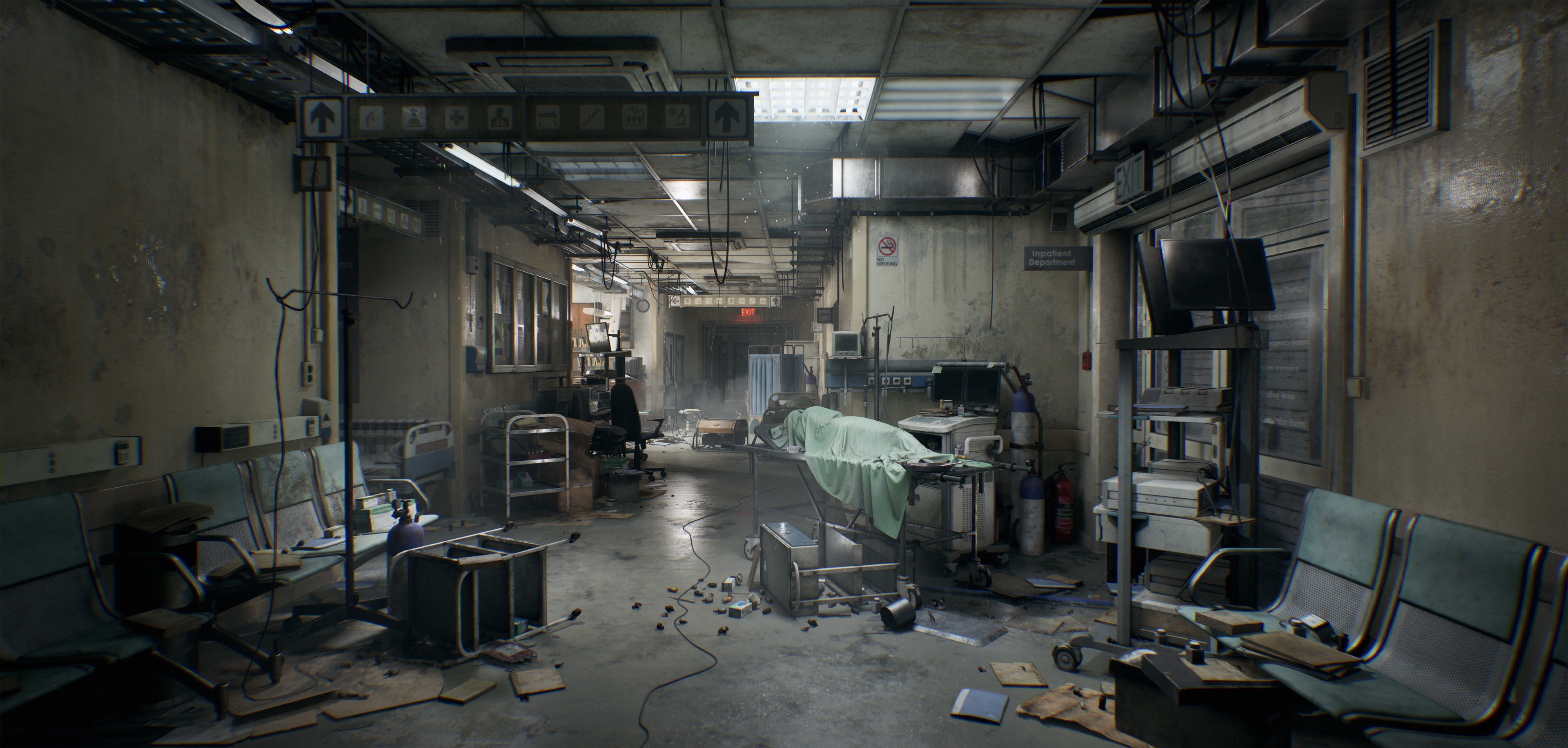 Messy hospital interior with Jinkun Chen CGI HD Wallpaper
