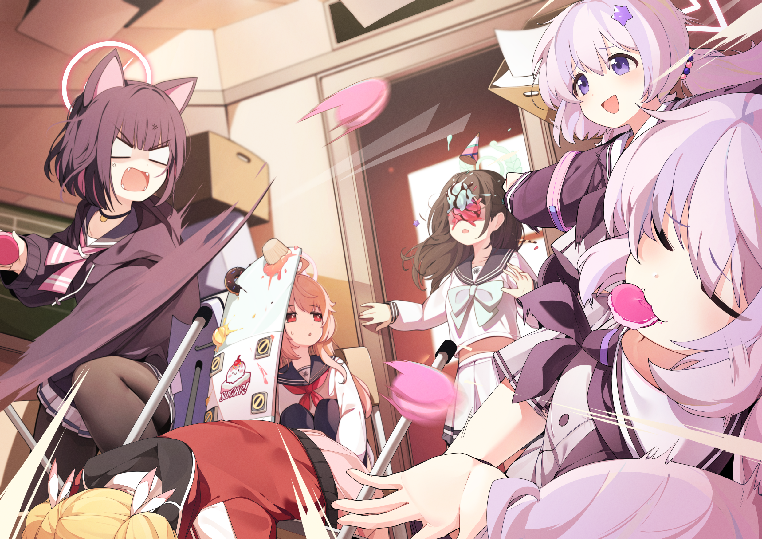 Blue Archive: Kyouyama Kazusa and friends in a chaotic classroom HD Wallpaper