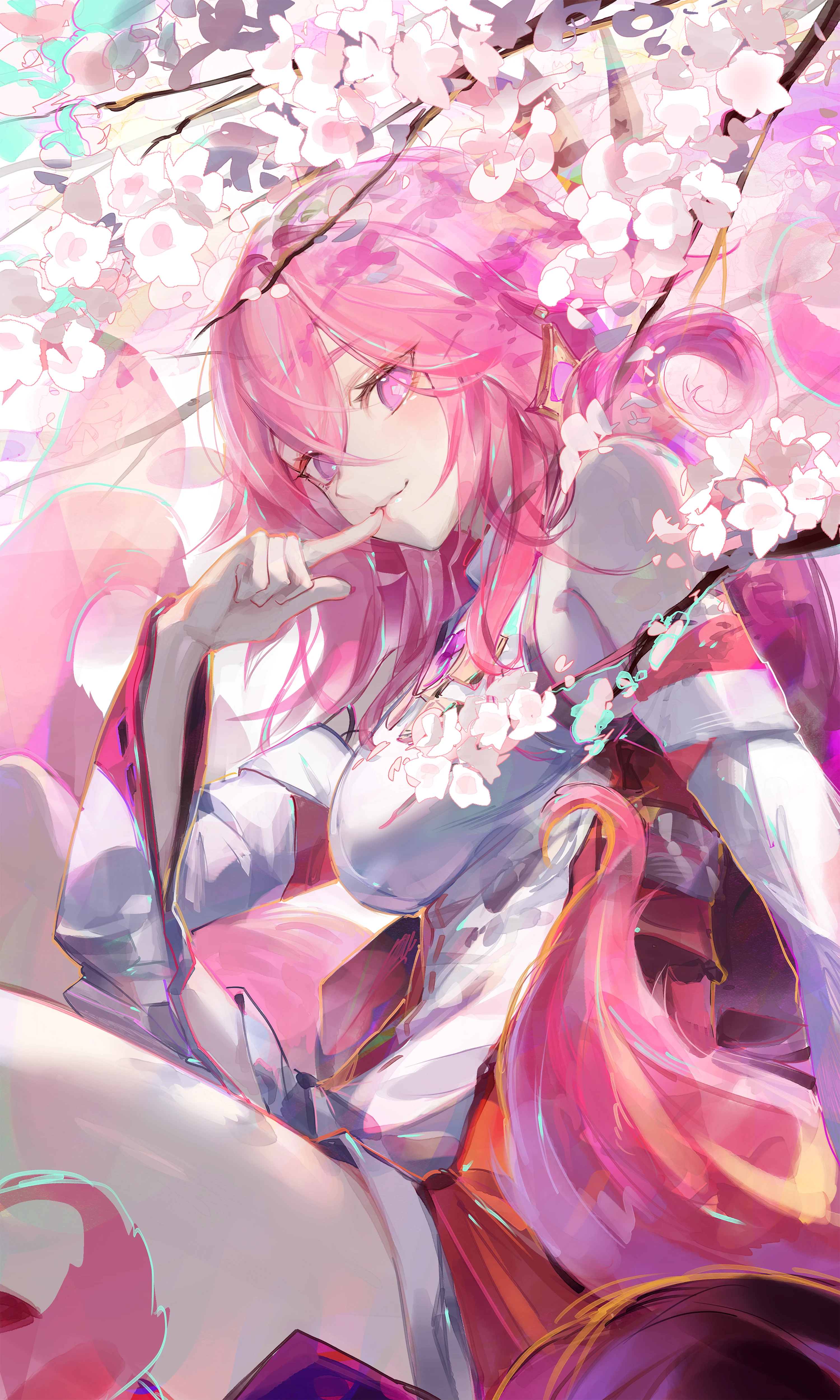 Yae Miko surrounded by cherry blossoms HD Phone Wallpaper