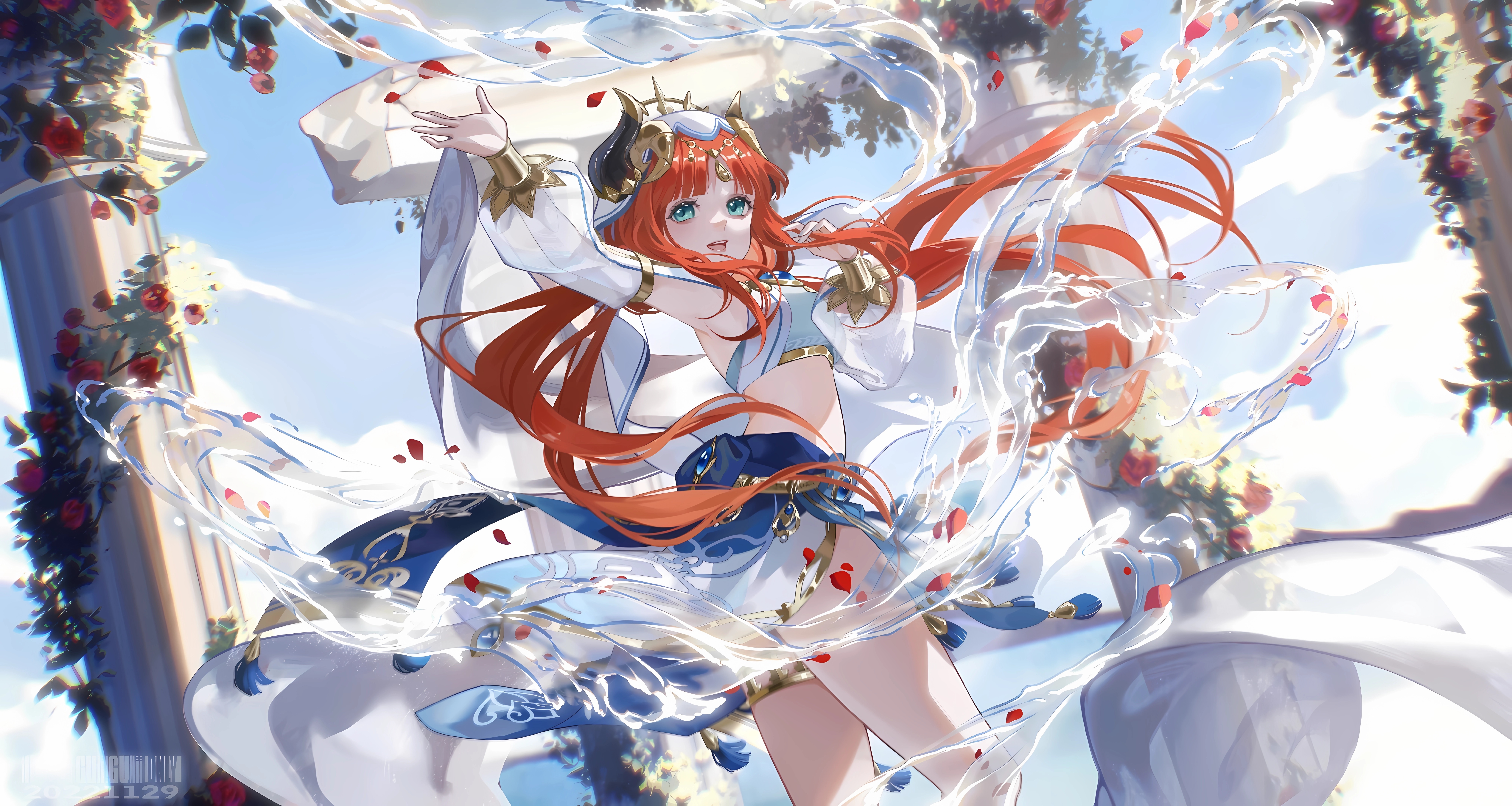 4K Nilou from Genshin Impact with water and flowers HD Wallpaper