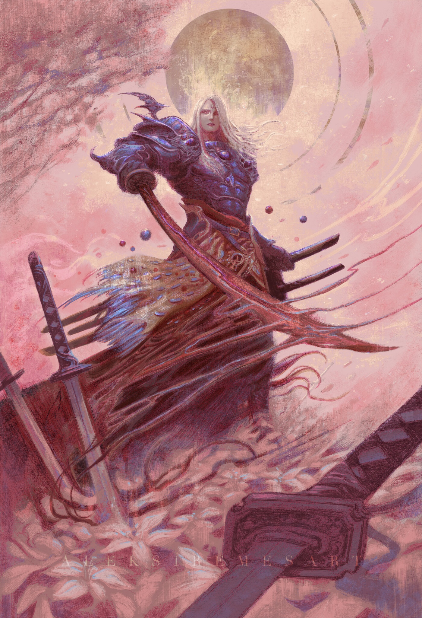 Final Fantasy warrior with swords and armor HD Phone Wallpaper